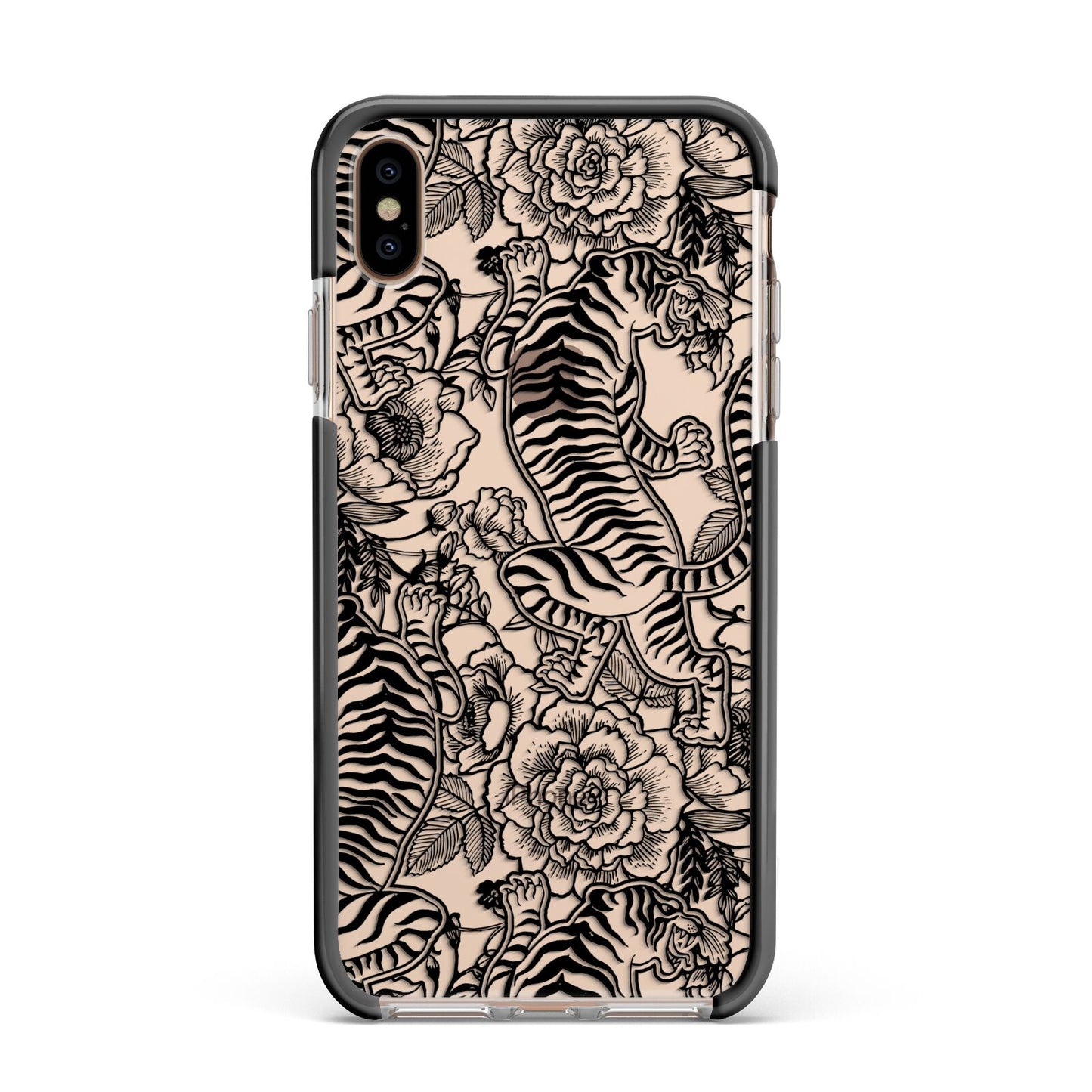 Chinese Tiger Apple iPhone Xs Max Impact Case Black Edge on Gold Phone