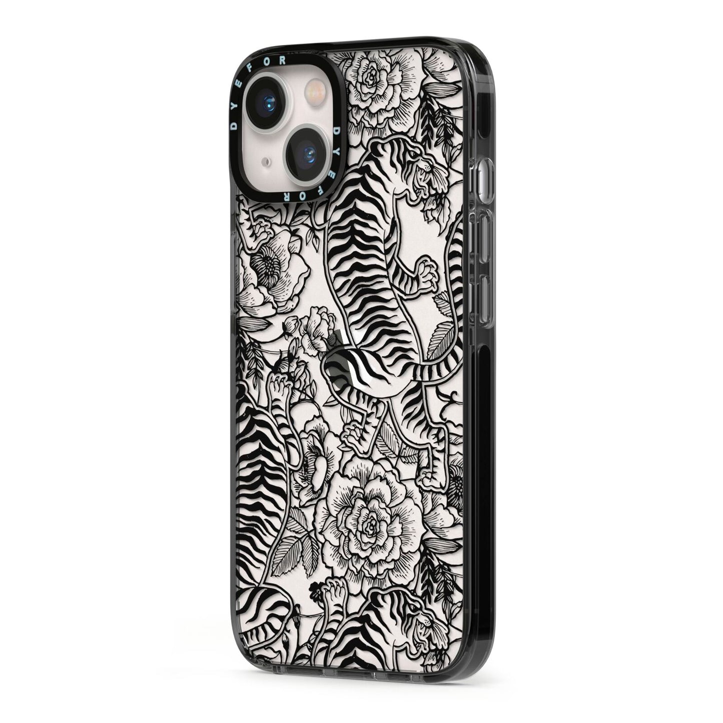 Chinese Tiger iPhone 13 Black Impact Case Side Angle on Silver phone