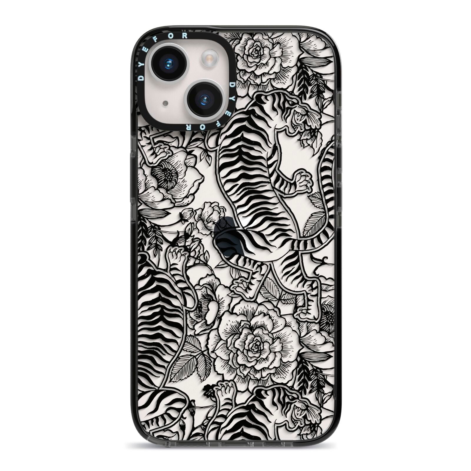 Chinese Tiger iPhone 14 Black Impact Case on Silver phone