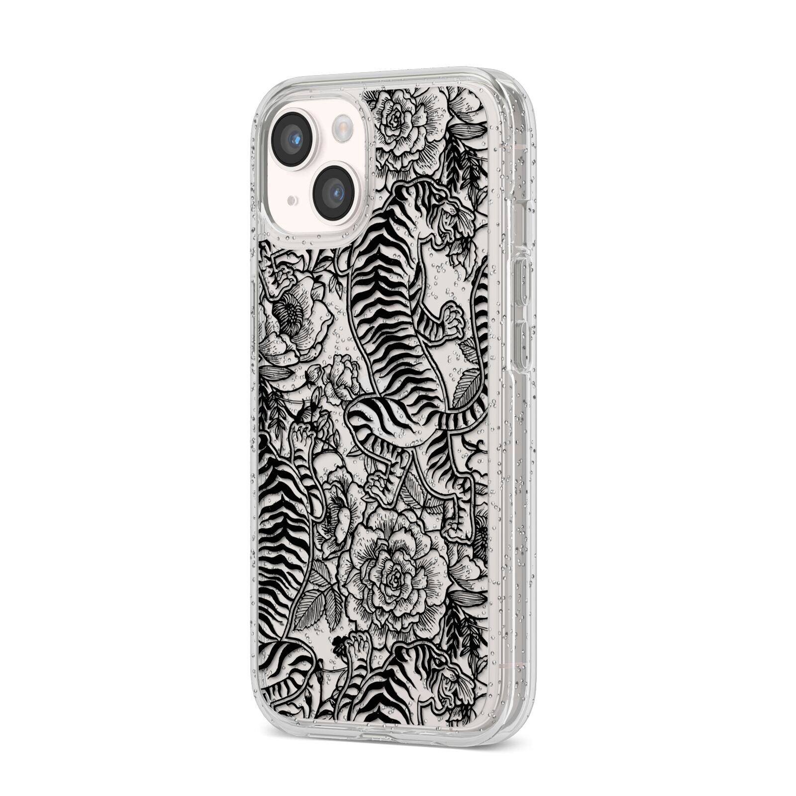 Chinese Tiger iPhone 14 Glitter Tough Case Starlight Angled Image