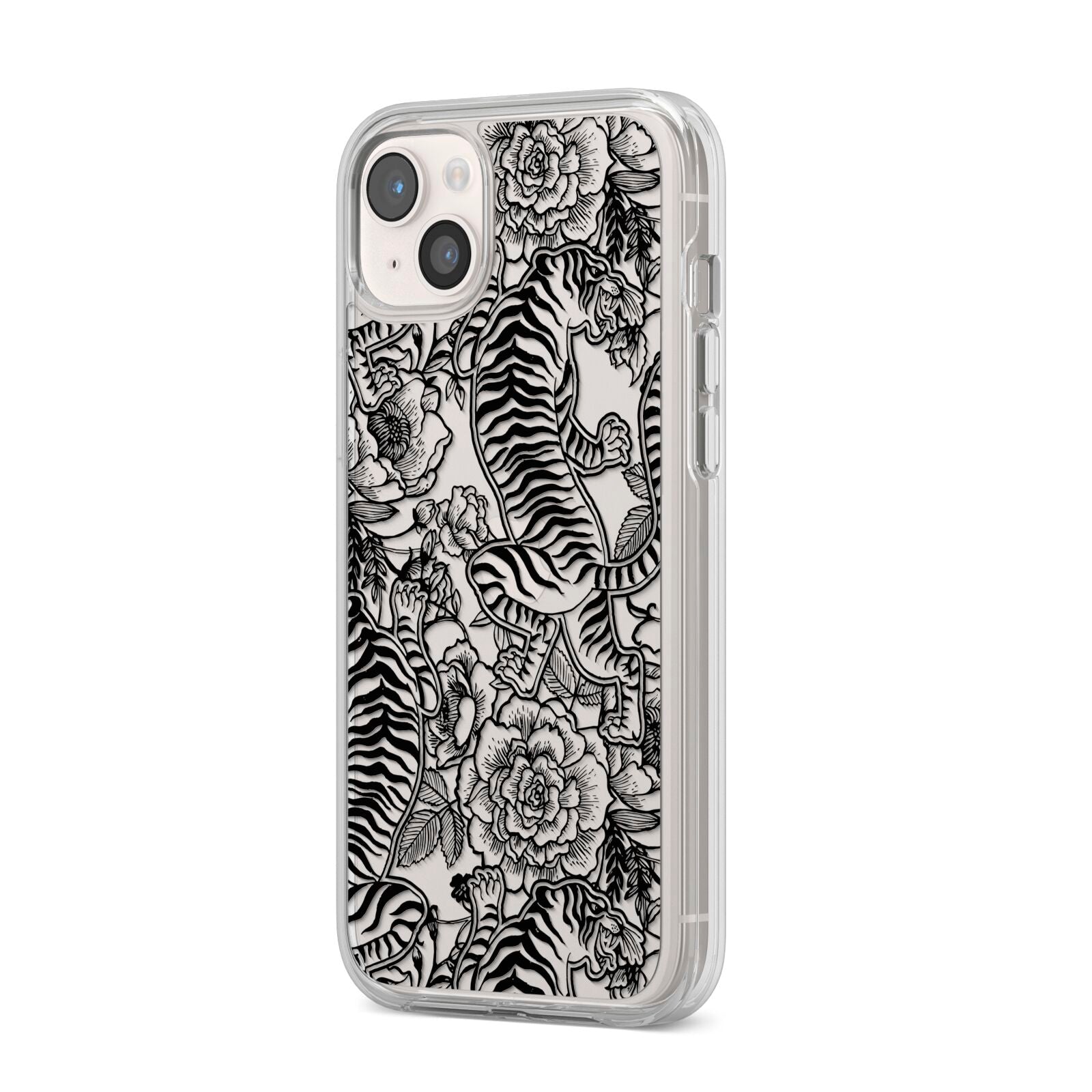 Chinese Tiger iPhone 14 Plus Clear Tough Case Starlight Angled Image