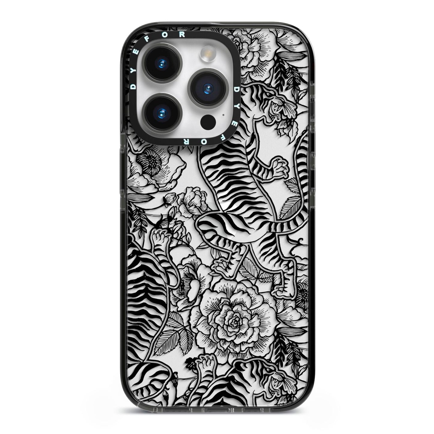 Chinese Tiger iPhone 14 Pro Black Impact Case on Silver phone