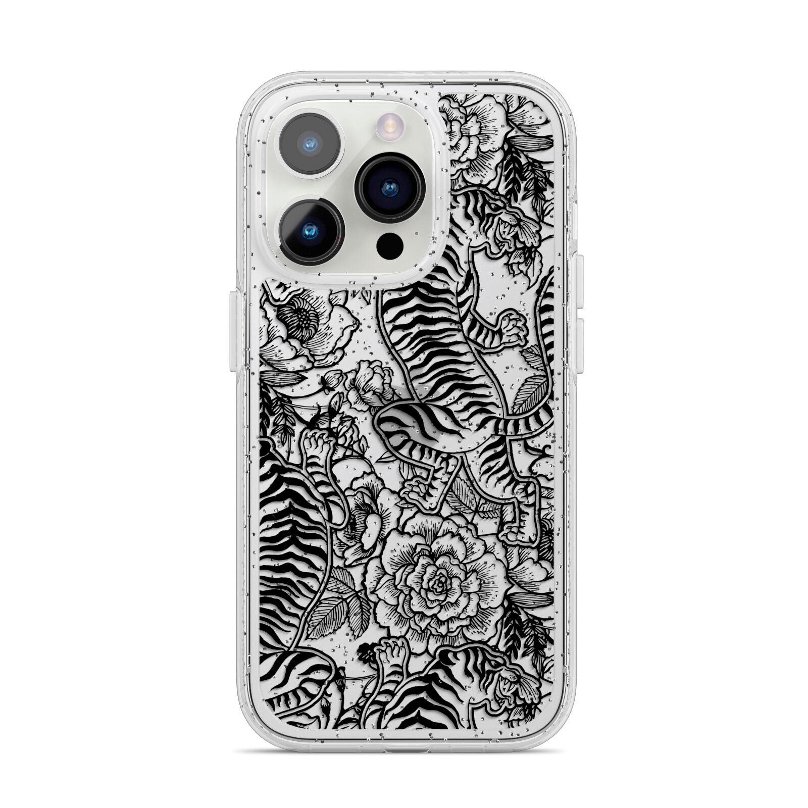 Chinese Tiger iPhone 14 Pro Glitter Tough Case Silver