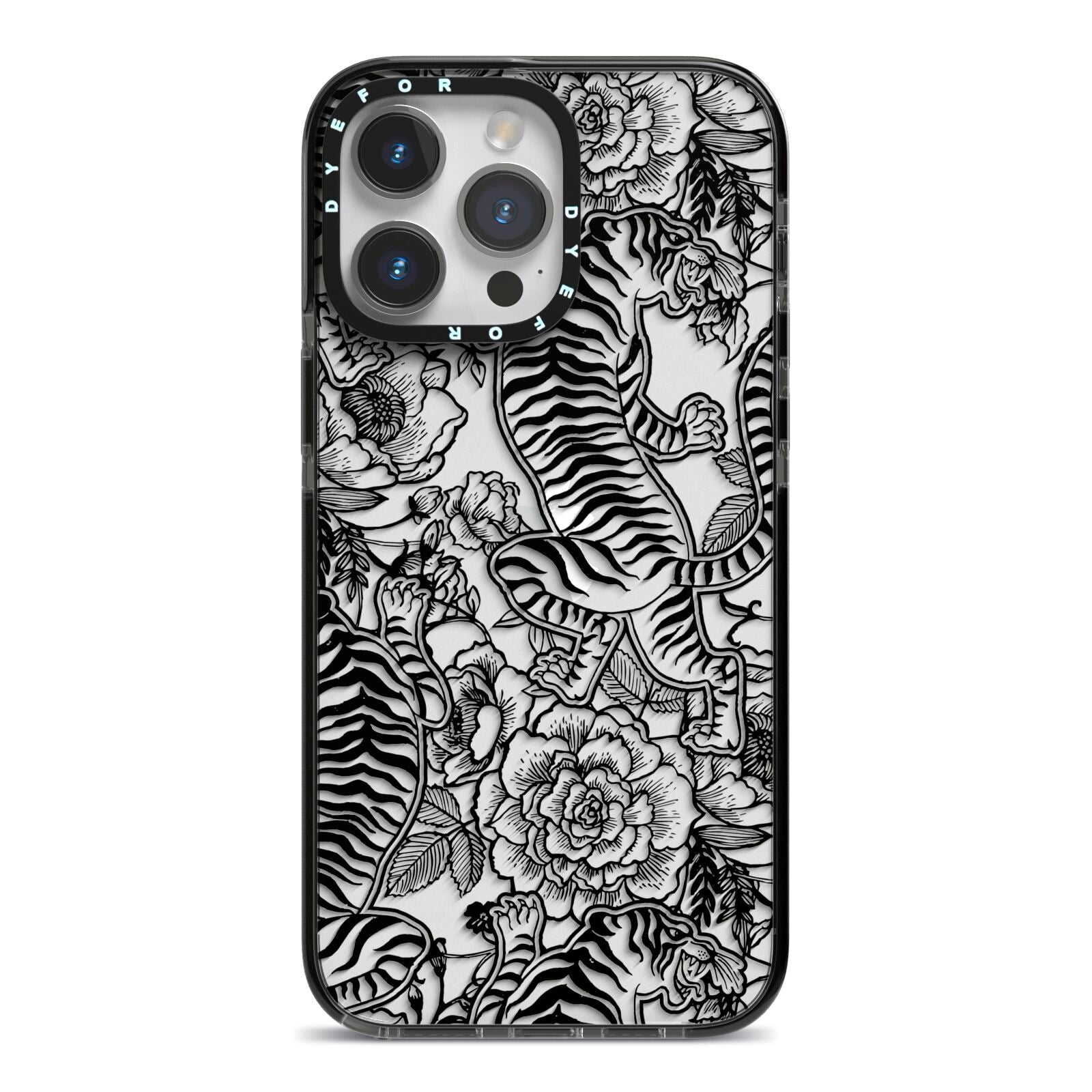 Chinese Tiger iPhone 14 Pro Max Black Impact Case on Silver phone