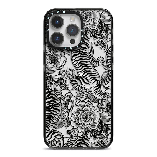 Chinese Tiger iPhone 14 Pro Max Black Impact Case on Silver phone