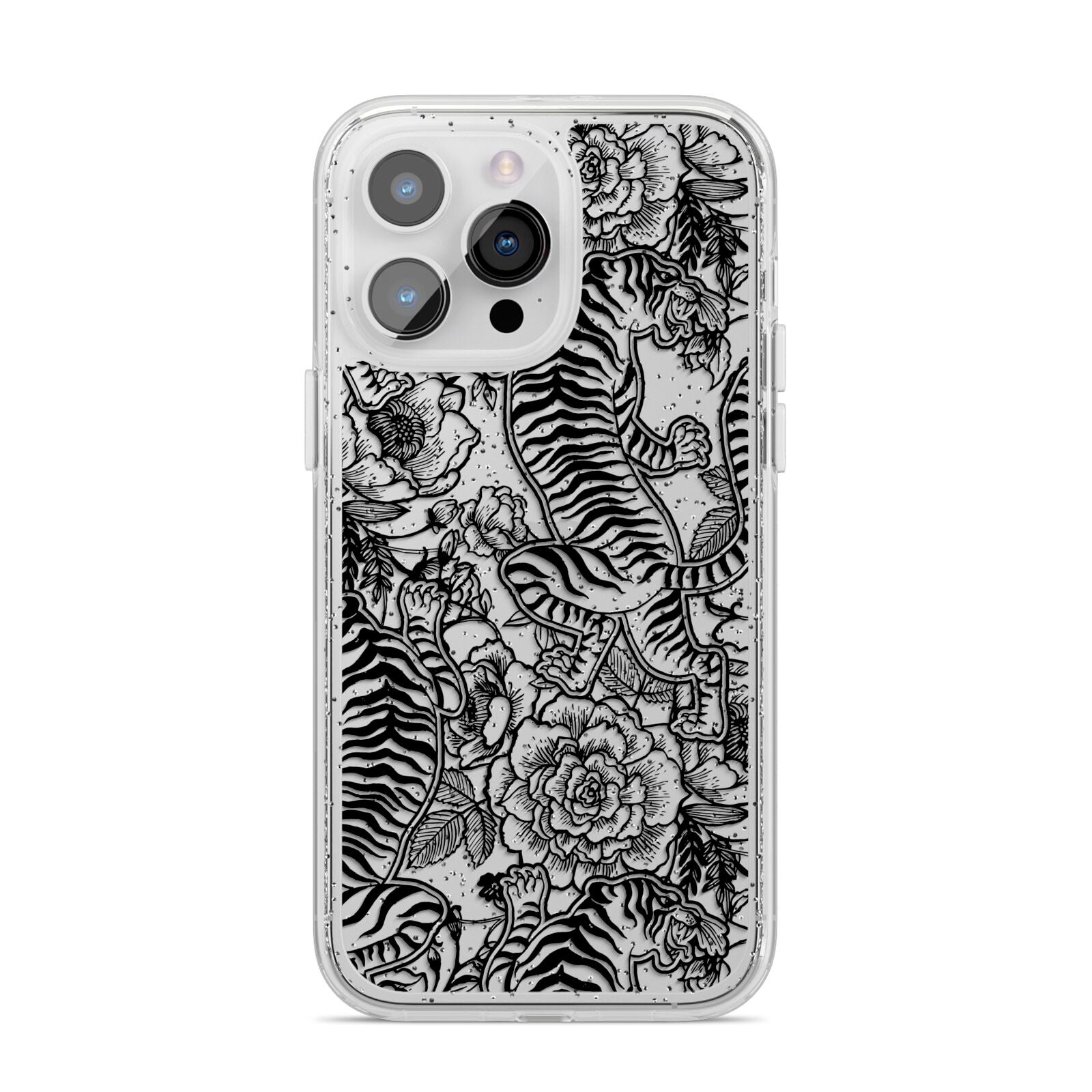 Chinese Tiger iPhone 14 Pro Max Glitter Tough Case Silver