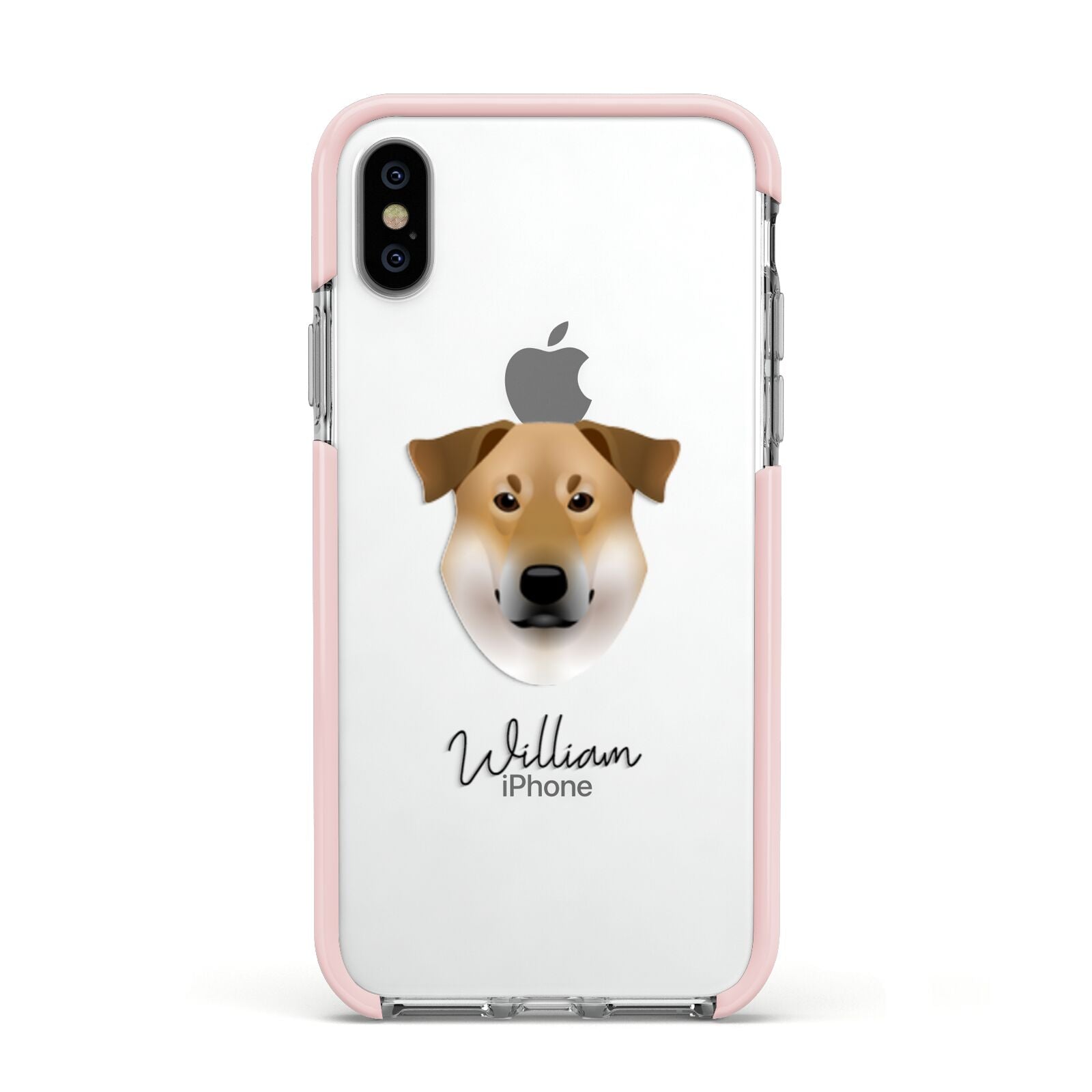 Chinook Personalised Apple iPhone Xs Impact Case Pink Edge on Silver Phone