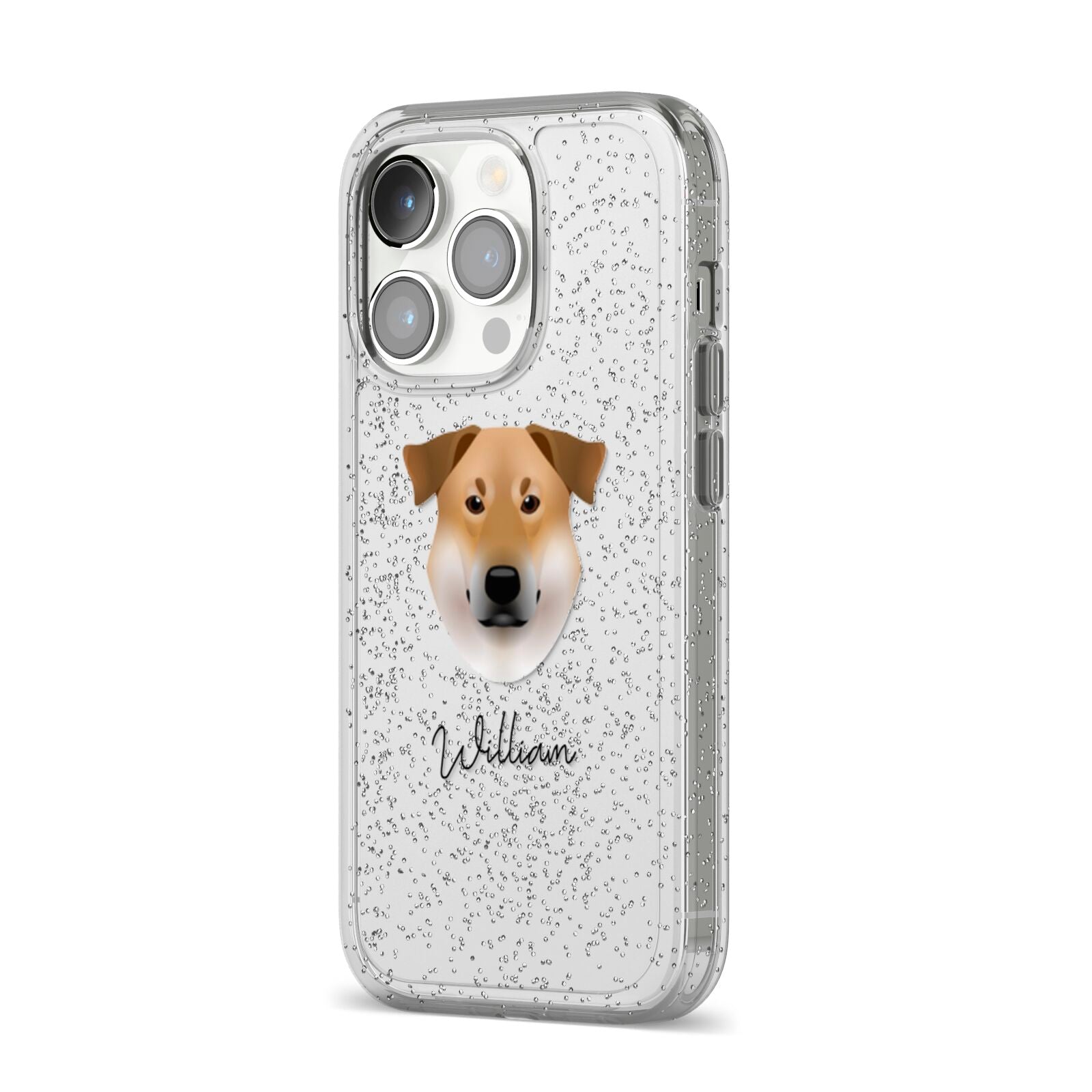 Chinook Personalised iPhone 14 Pro Glitter Tough Case Silver Angled Image
