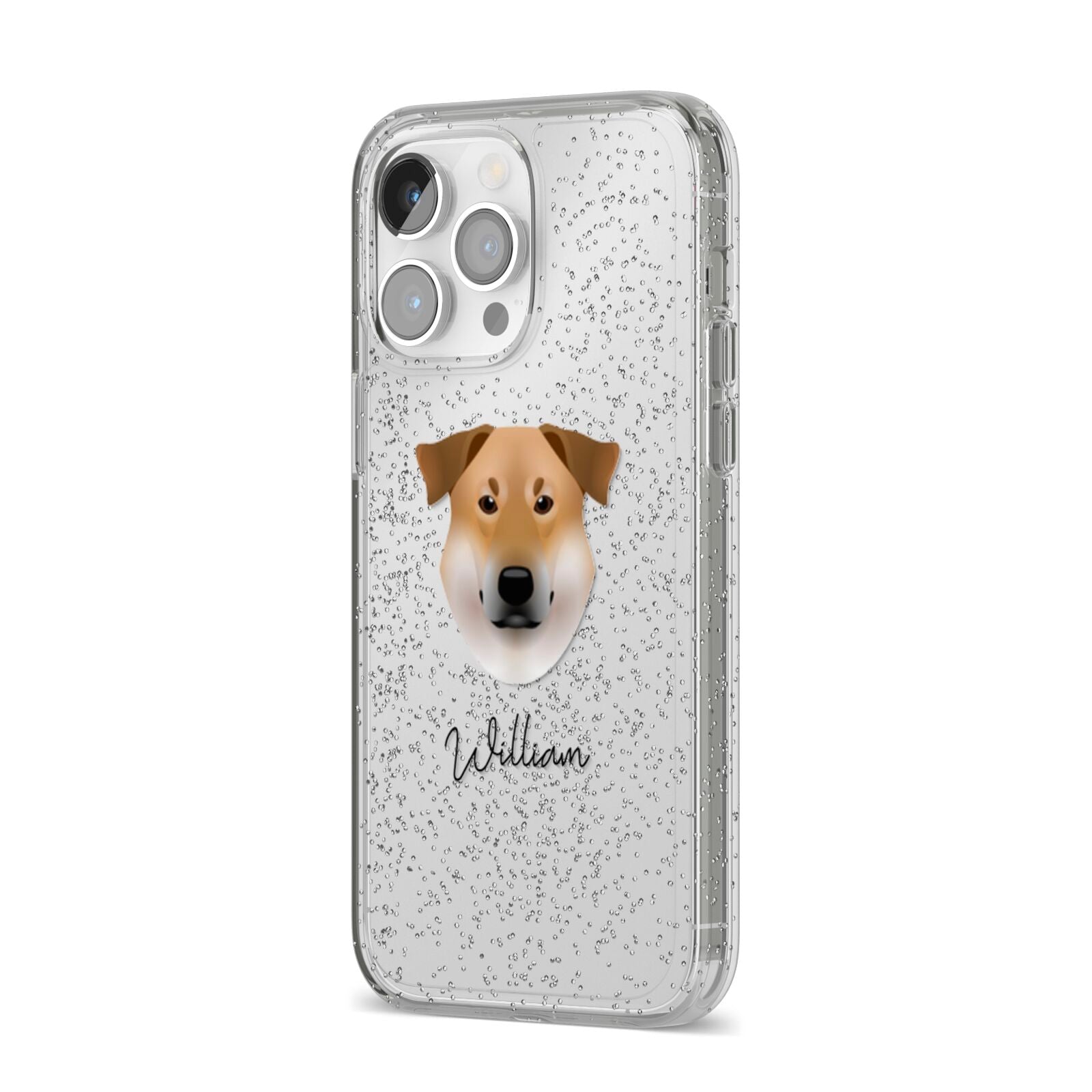 Chinook Personalised iPhone 14 Pro Max Glitter Tough Case Silver Angled Image