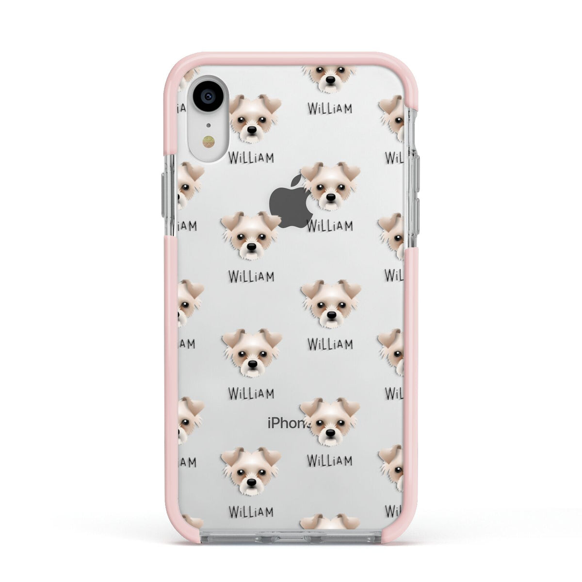 Chipoo Icon with Name Apple iPhone XR Impact Case Pink Edge on Silver Phone