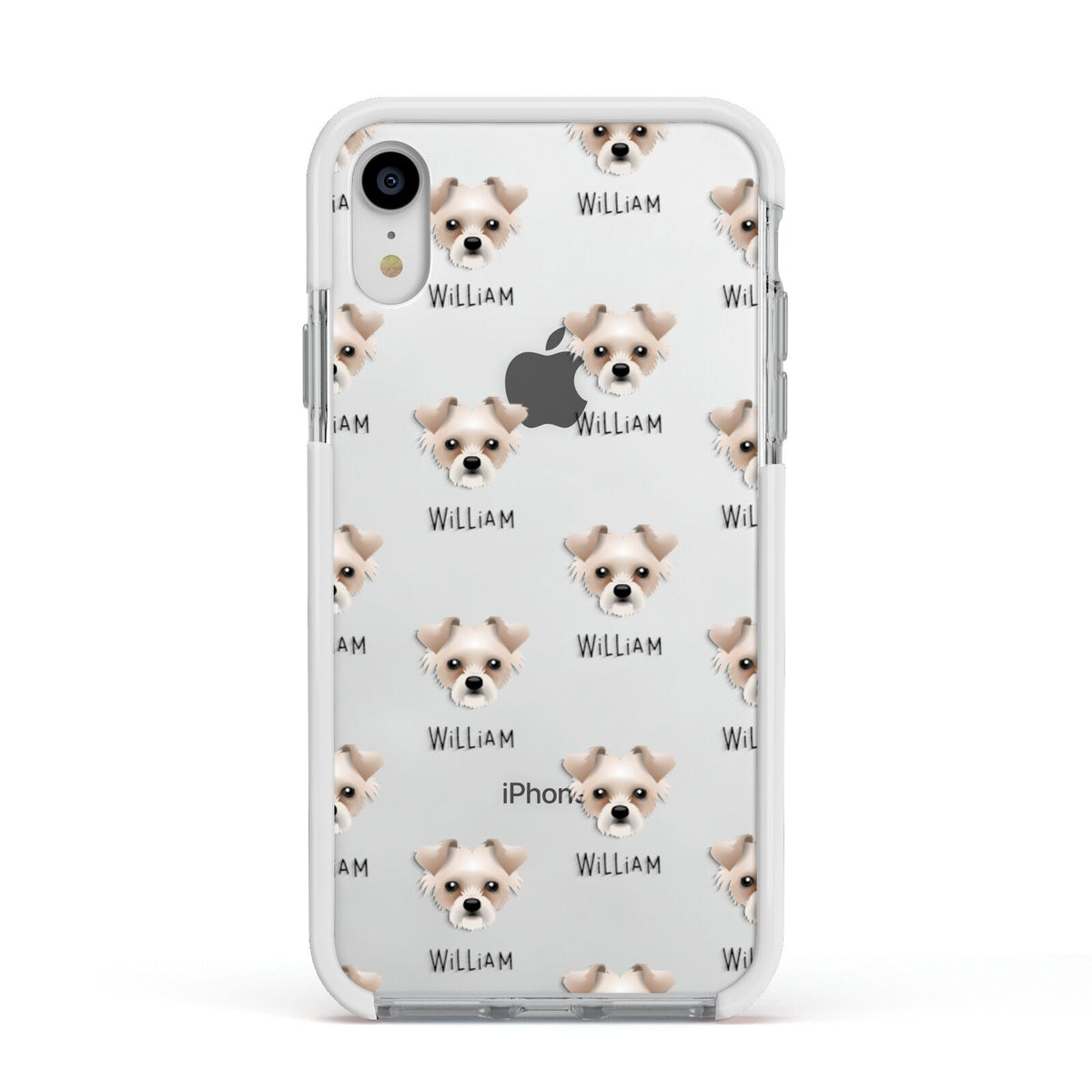 Chipoo Icon with Name Apple iPhone XR Impact Case White Edge on Silver Phone