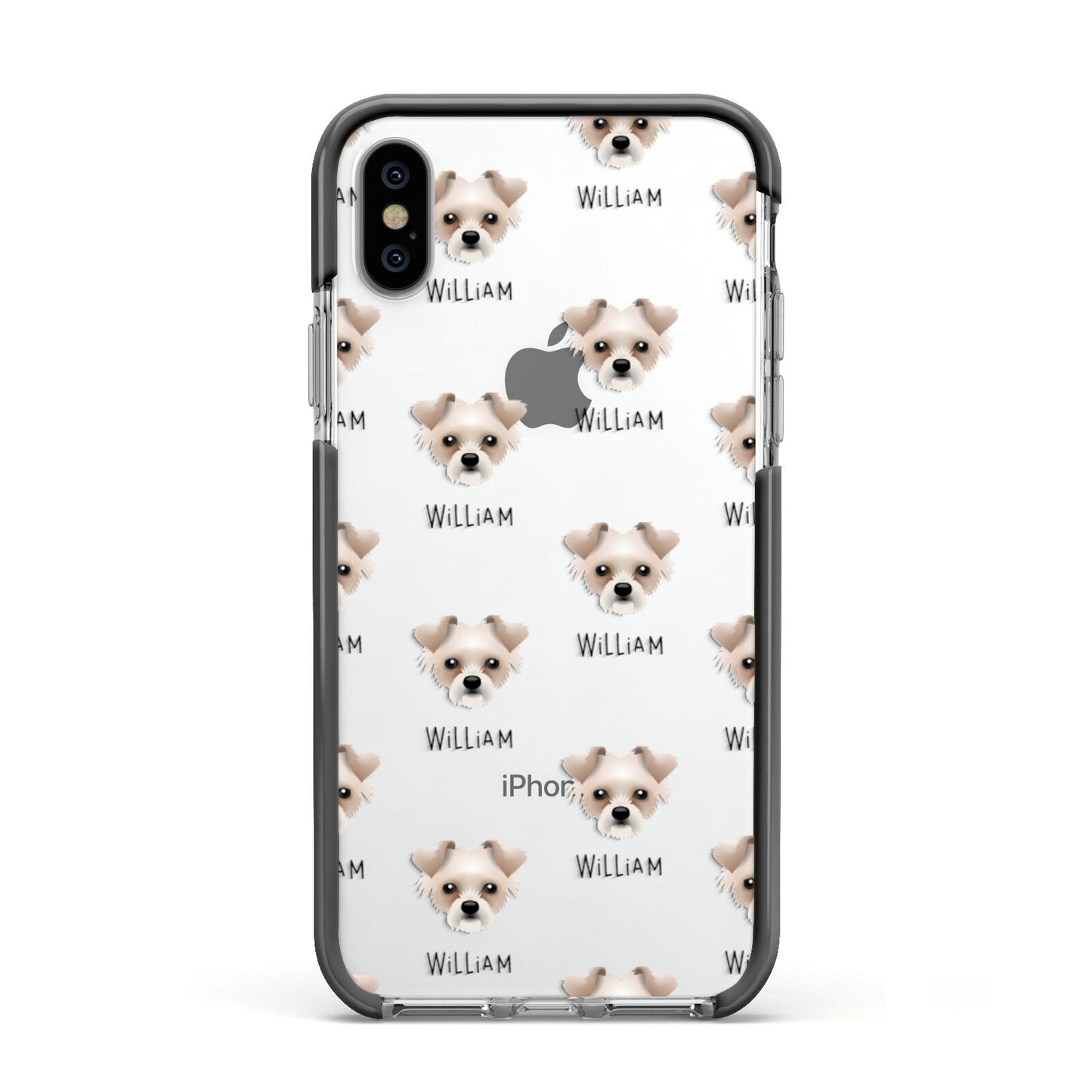 Chipoo Icon with Name Apple iPhone Xs Impact Case Black Edge on Silver Phone