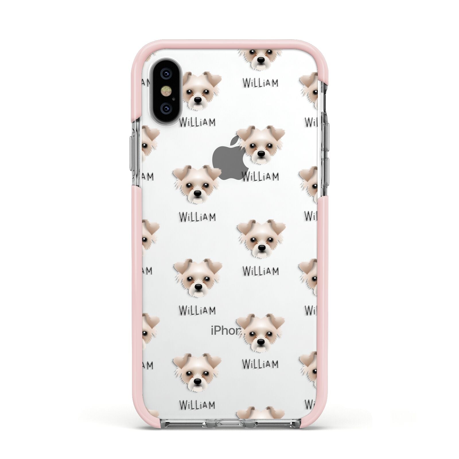 Chipoo Icon with Name Apple iPhone Xs Impact Case Pink Edge on Silver Phone