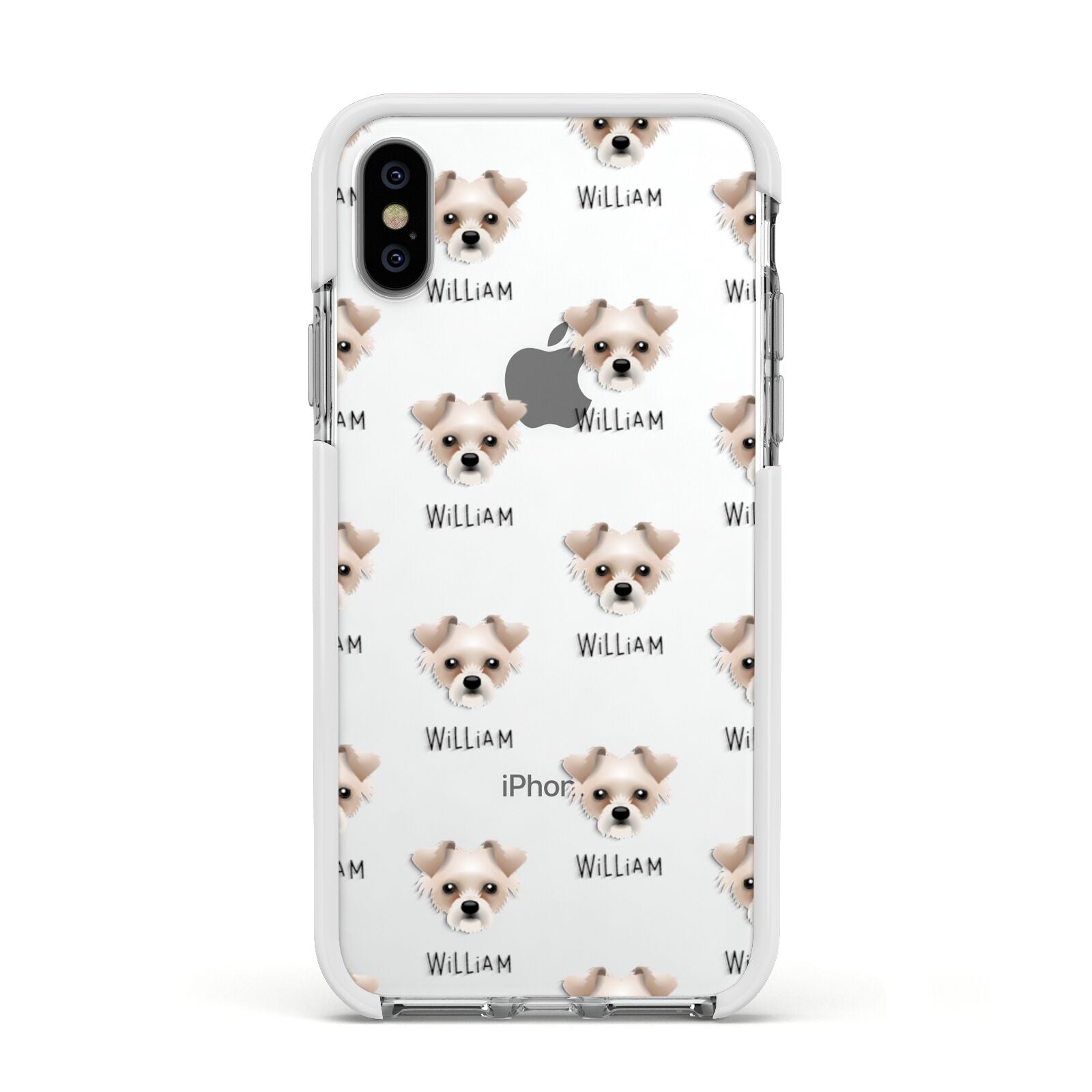 Chipoo Icon with Name Apple iPhone Xs Impact Case White Edge on Silver Phone