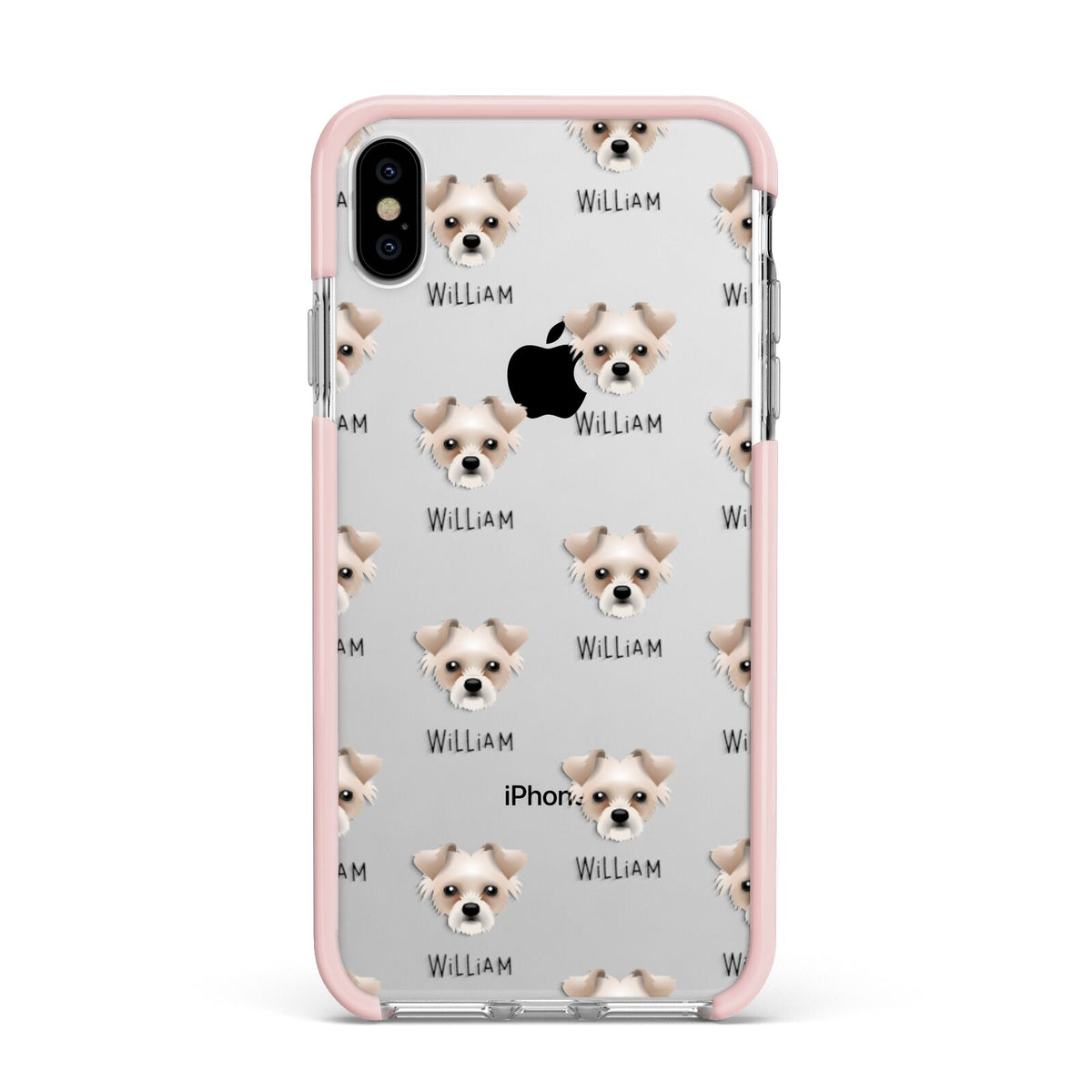 Chipoo Icon with Name Apple iPhone Xs Max Impact Case Pink Edge on Silver Phone