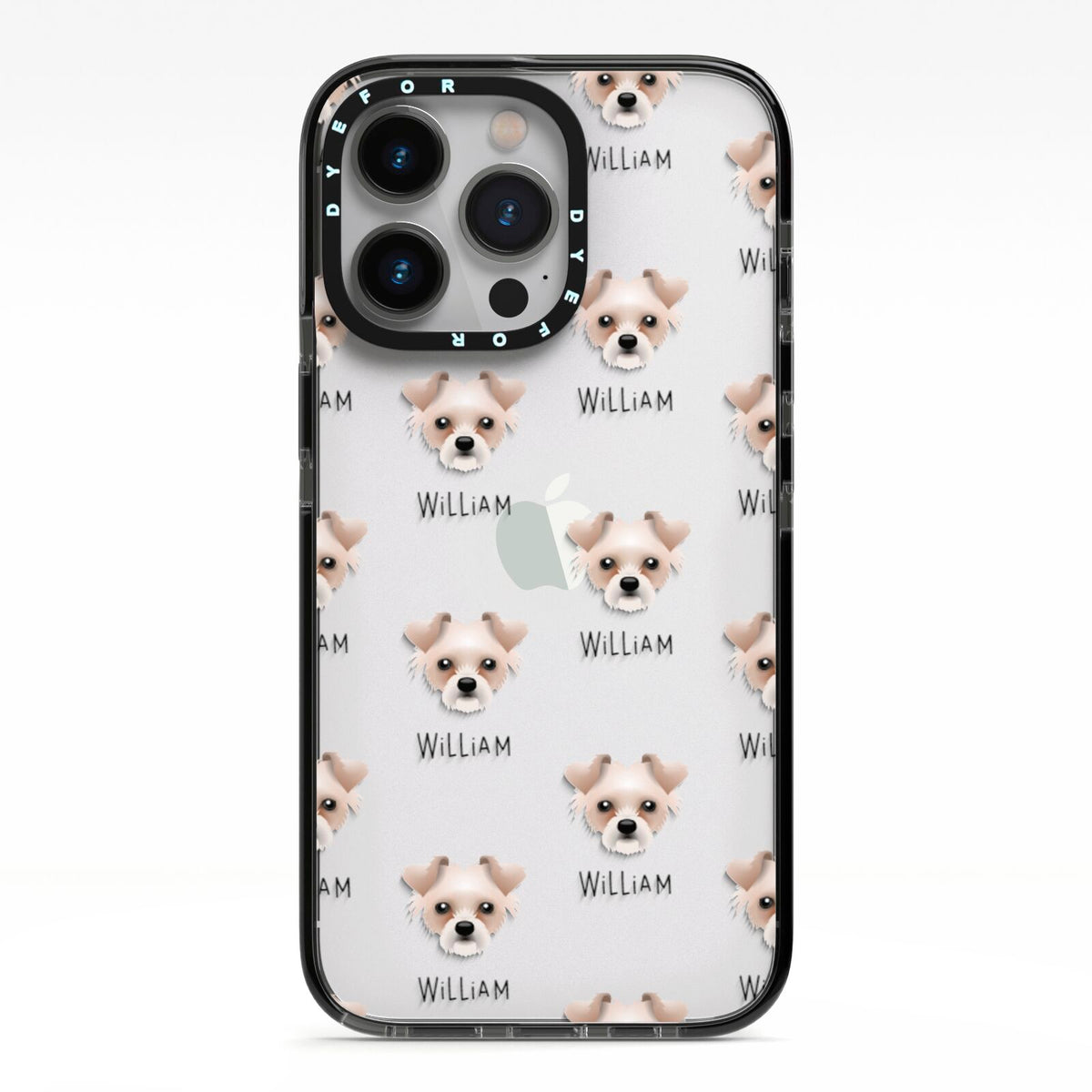 Chipoo Icon with Name iPhone 13 Pro Black Impact Case on Silver phone
