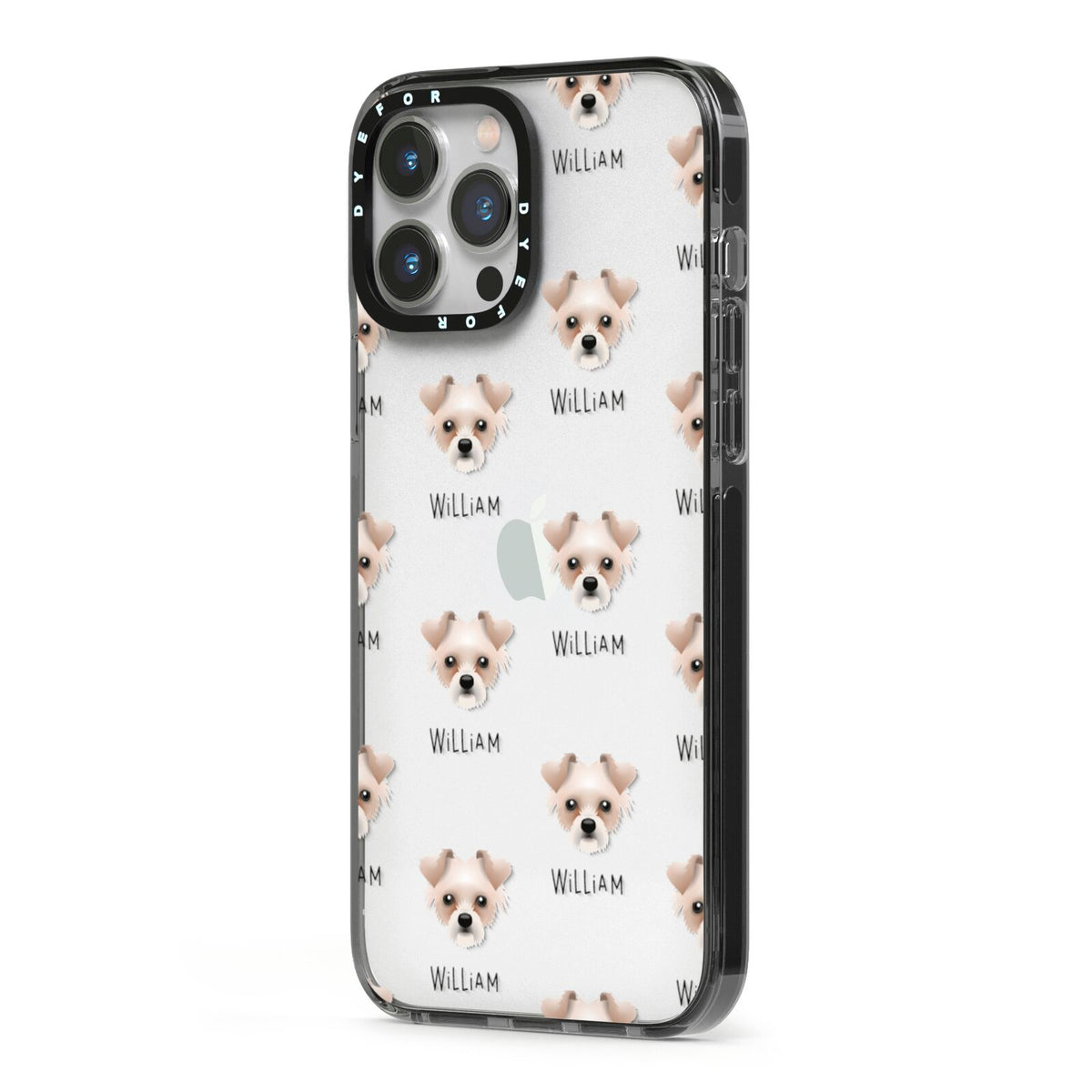 Chipoo Icon with Name iPhone 13 Pro Max Black Impact Case Side Angle on Silver phone