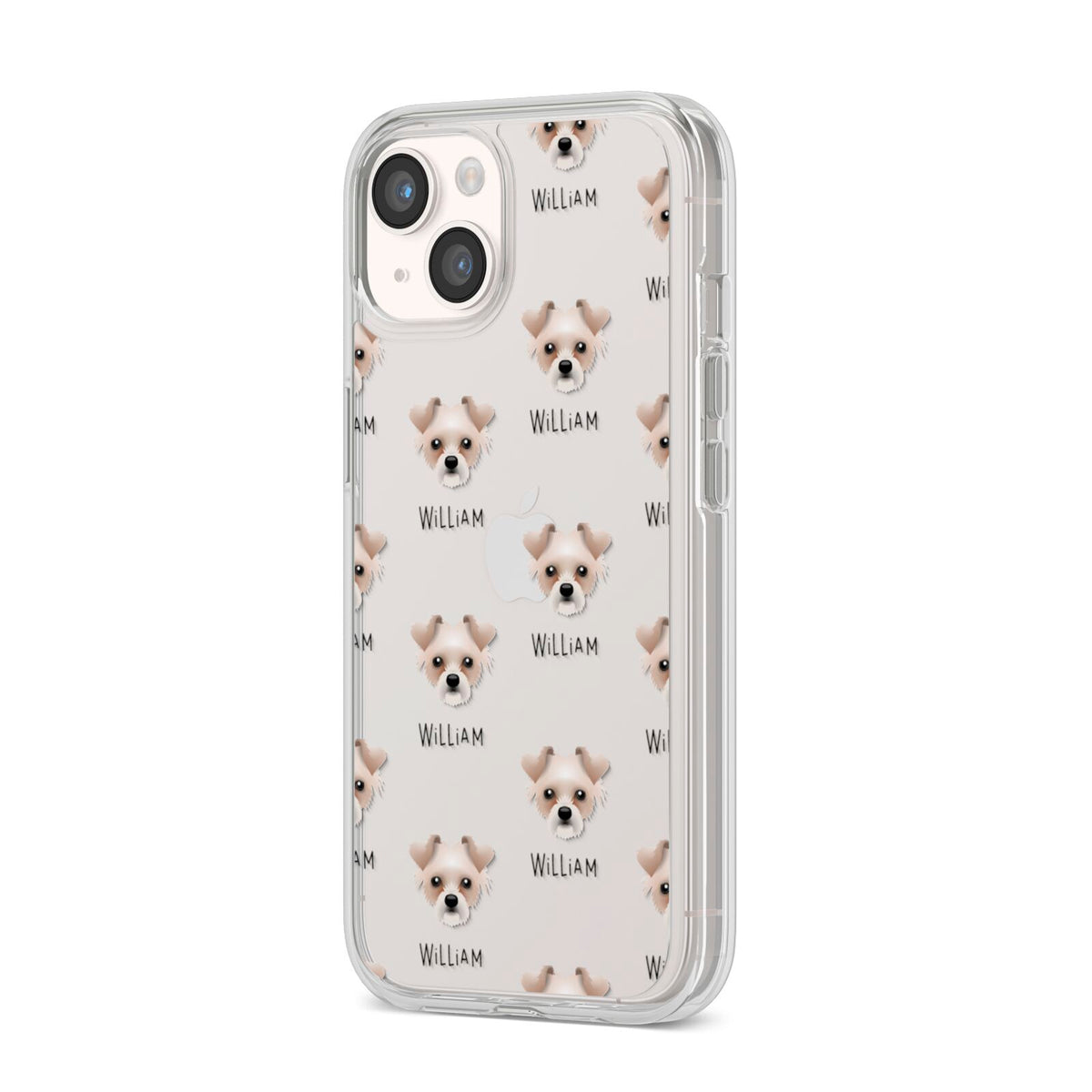 Chipoo Icon with Name iPhone 14 Clear Tough Case Starlight Angled Image