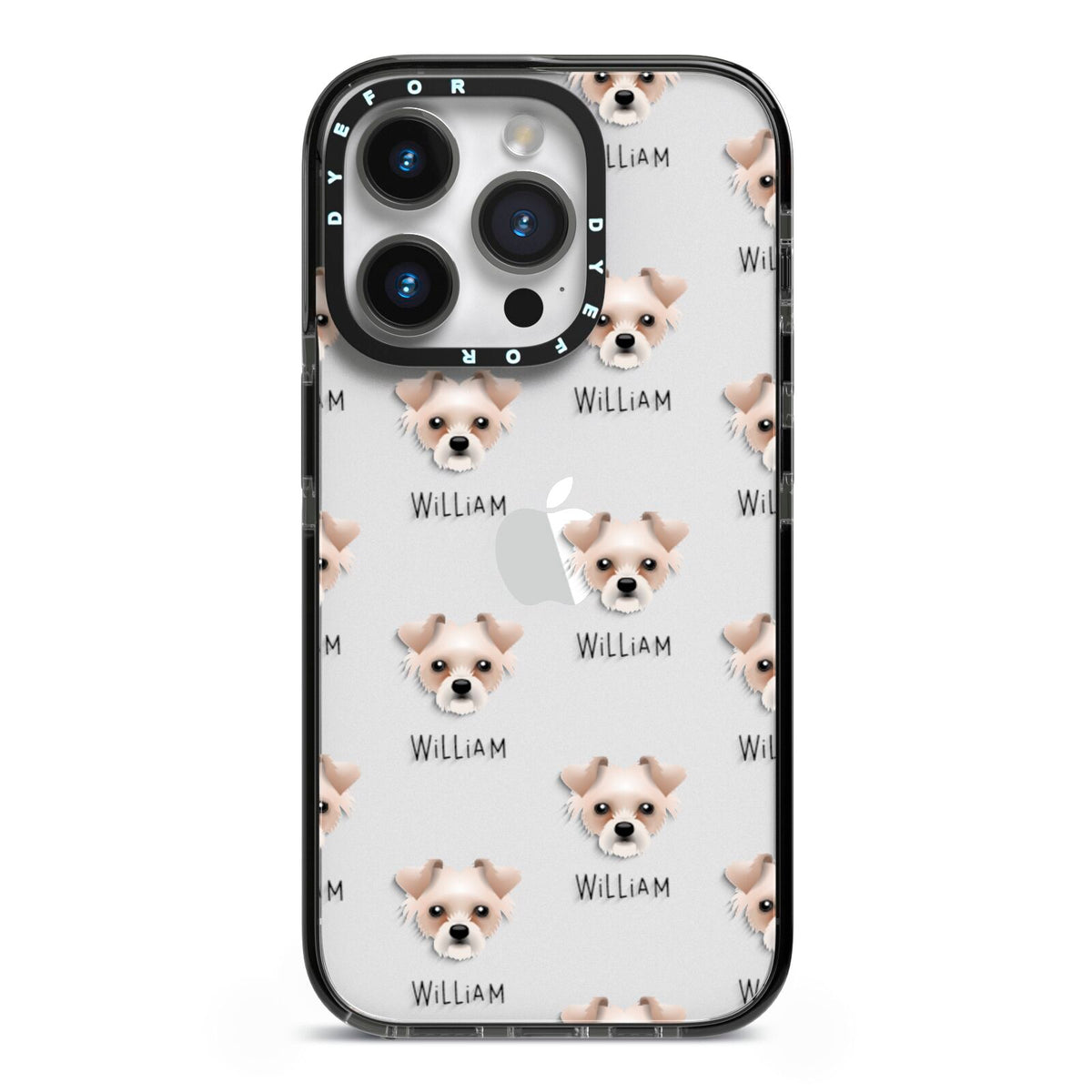 Chipoo Icon with Name iPhone 14 Pro Black Impact Case on Silver phone