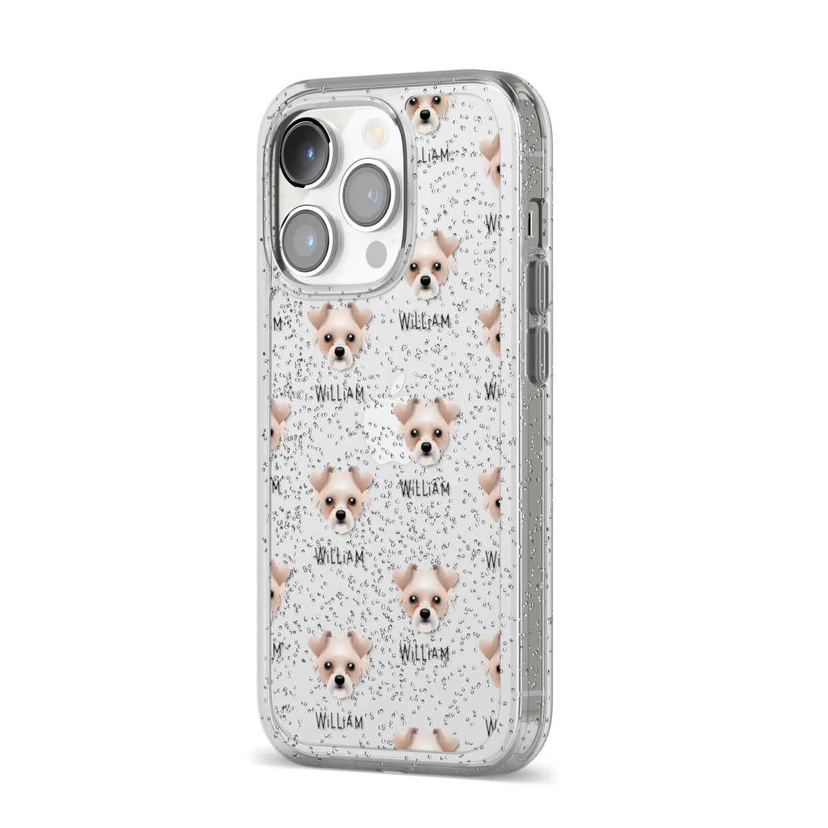 Chipoo Icon with Name iPhone 14 Pro Glitter Tough Case Silver Angled Image