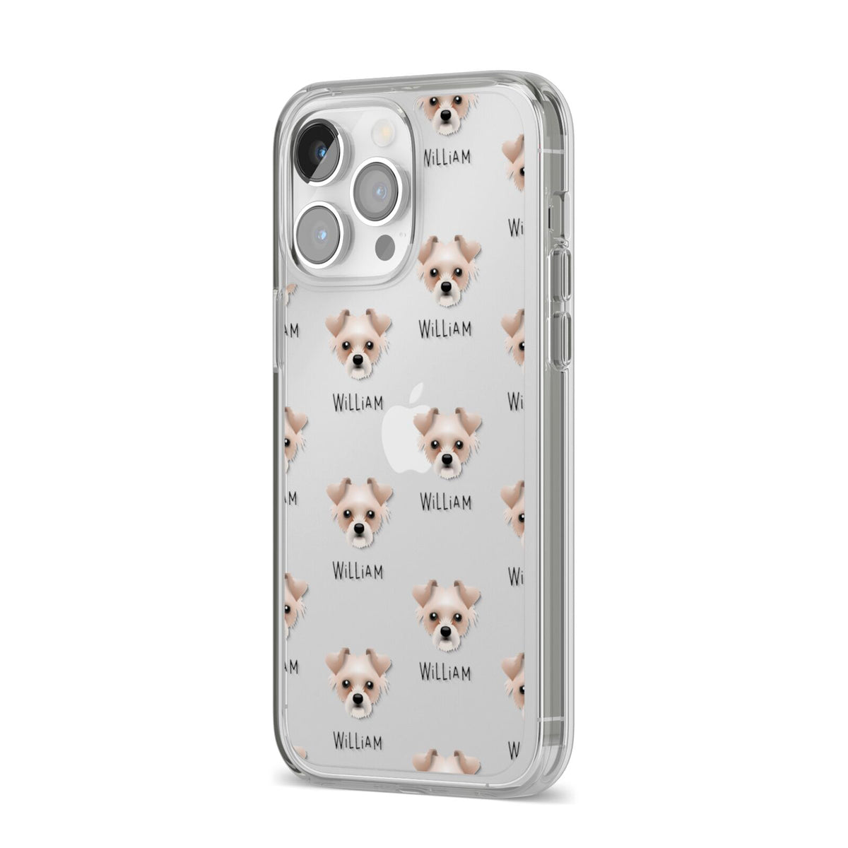 Chipoo Icon with Name iPhone 14 Pro Max Clear Tough Case Silver Angled Image