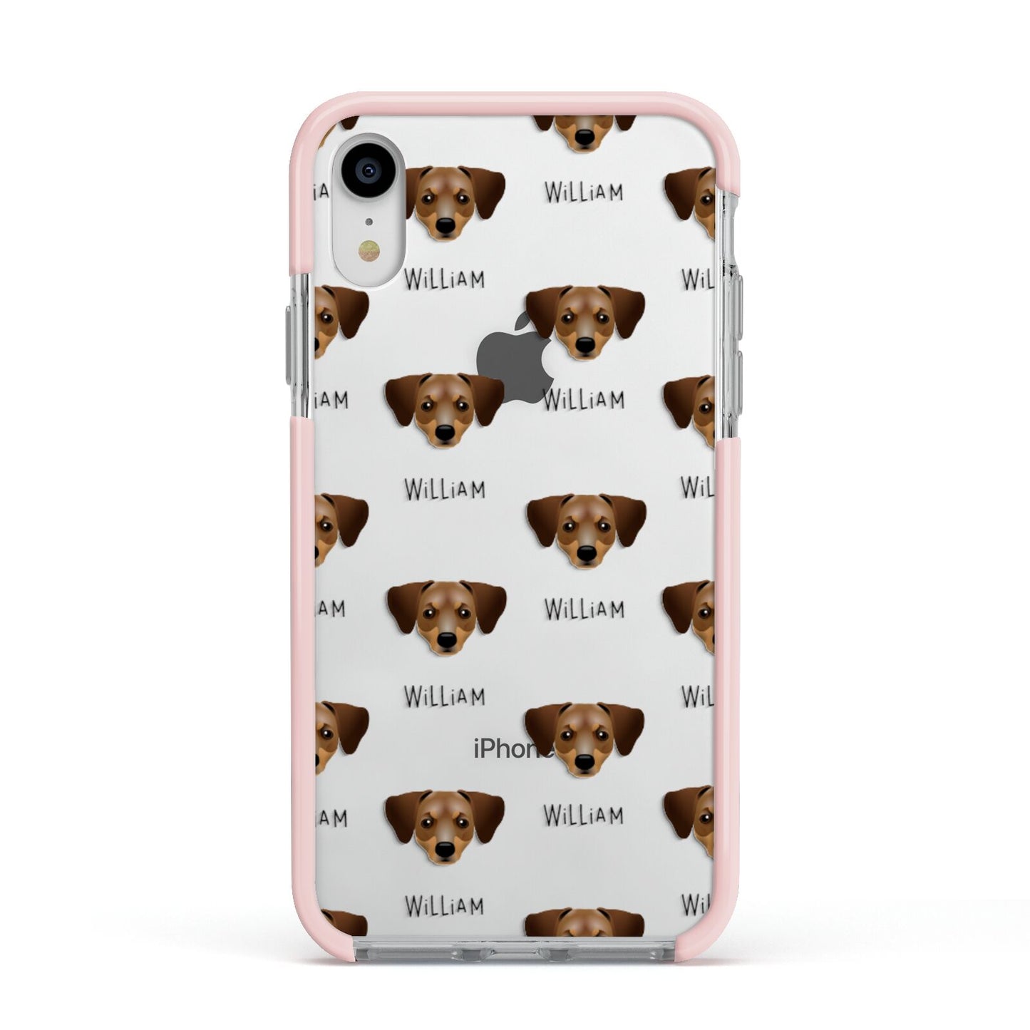 Chiweenie Icon with Name Apple iPhone XR Impact Case Pink Edge on Silver Phone