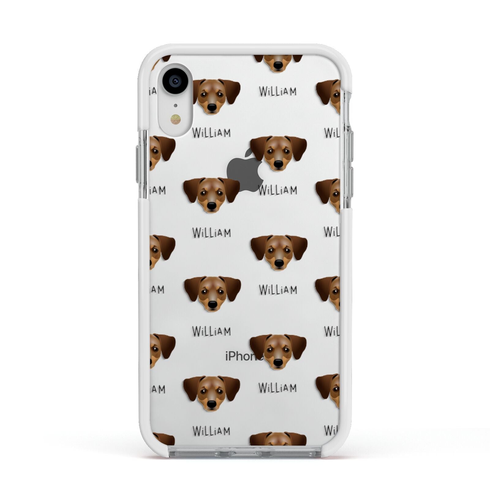 Chiweenie Icon with Name Apple iPhone XR Impact Case White Edge on Silver Phone