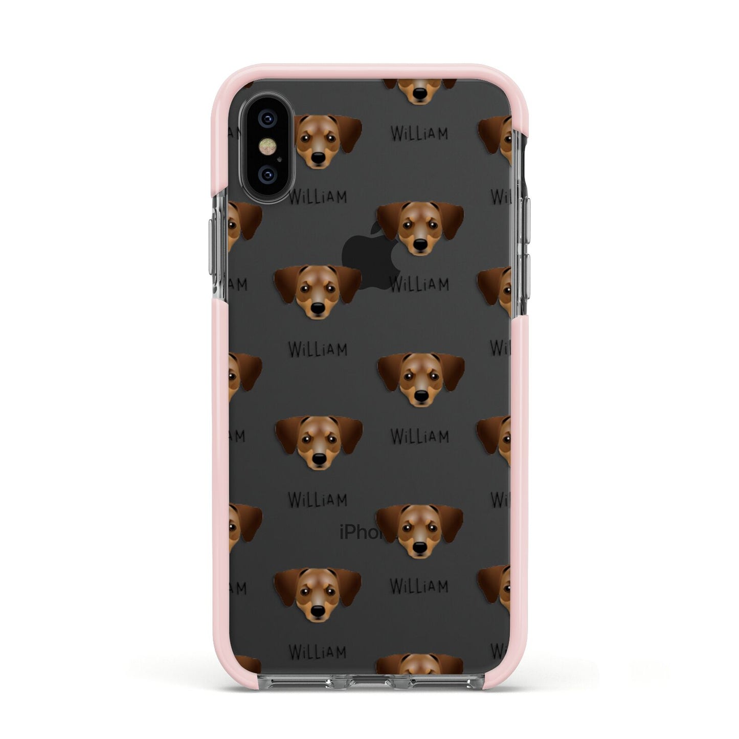 Chiweenie Icon with Name Apple iPhone Xs Impact Case Pink Edge on Black Phone