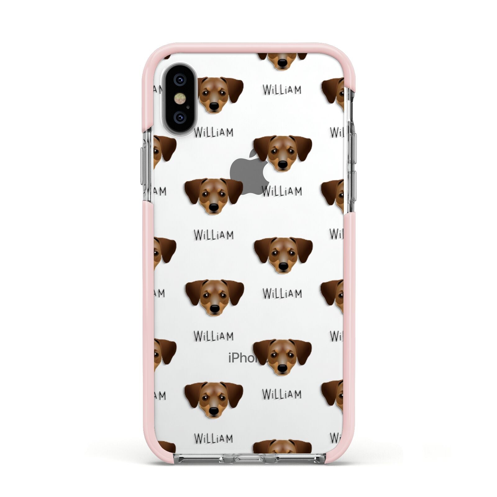 Chiweenie Icon with Name Apple iPhone Xs Impact Case Pink Edge on Silver Phone