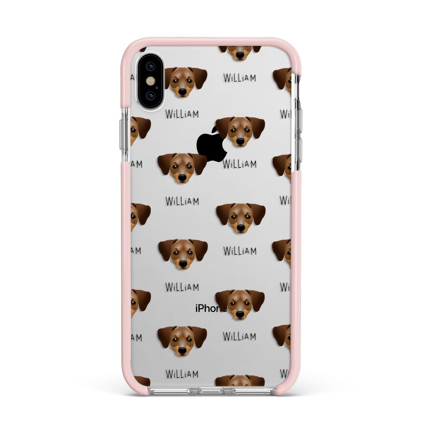 Chiweenie Icon with Name Apple iPhone Xs Max Impact Case Pink Edge on Silver Phone