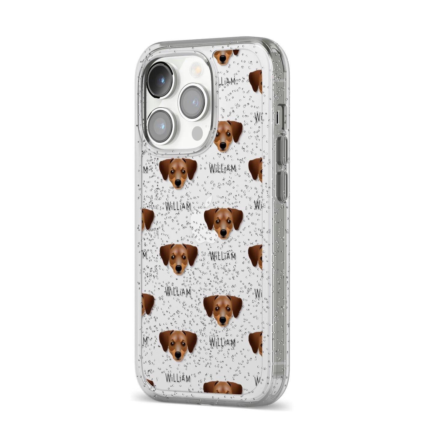 Chiweenie Icon with Name iPhone 14 Pro Glitter Tough Case Silver Angled Image