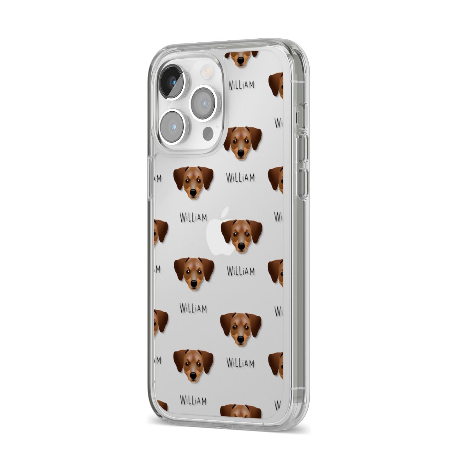 Chiweenie Icon with Name iPhone 14 Pro Max Clear Tough Case Silver Angled Image