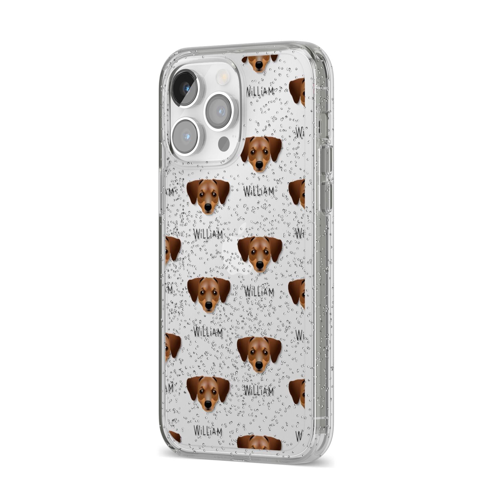 Chiweenie Icon with Name iPhone 14 Pro Max Glitter Tough Case Silver Angled Image