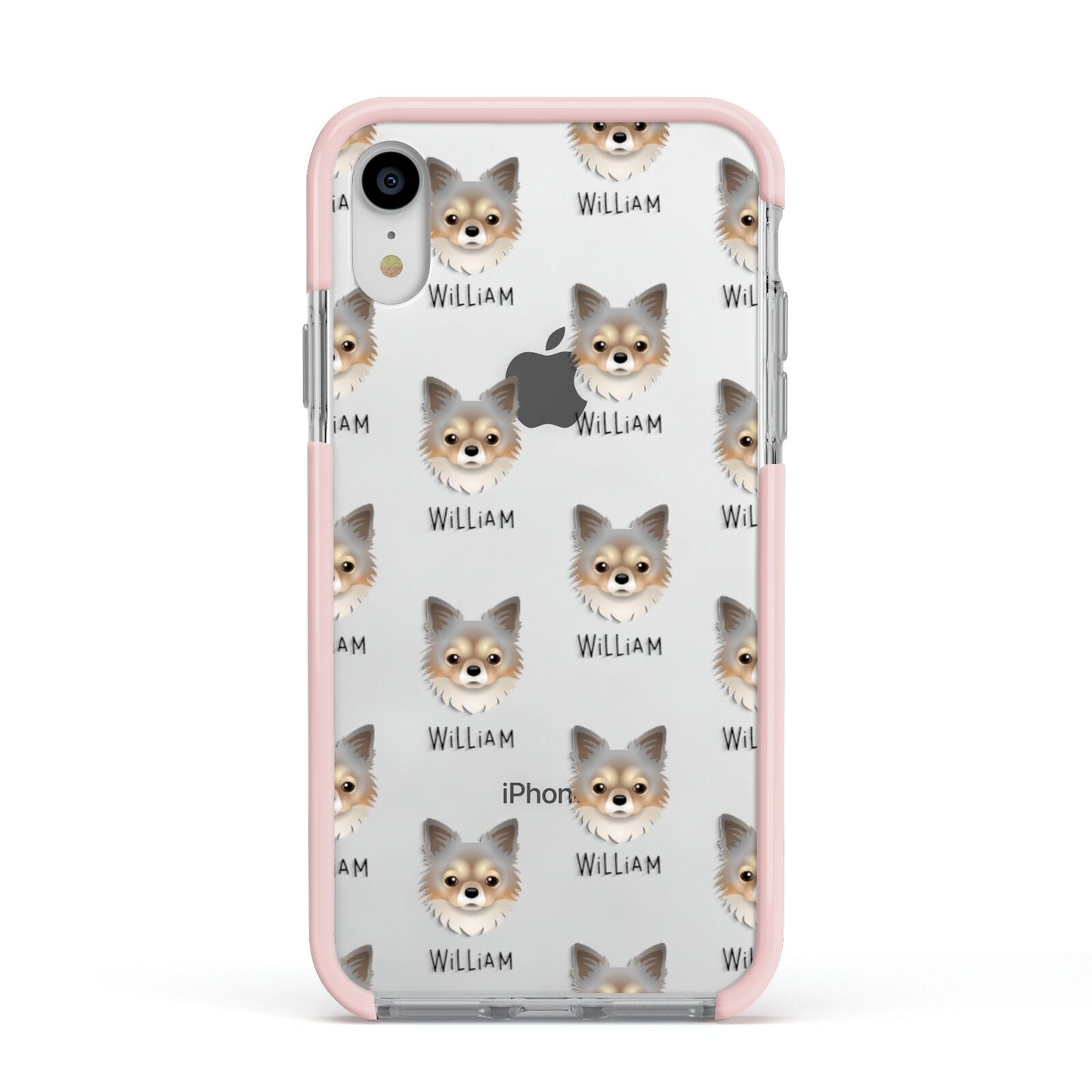 Chorkie Icon with Name Apple iPhone XR Impact Case Pink Edge on Silver Phone