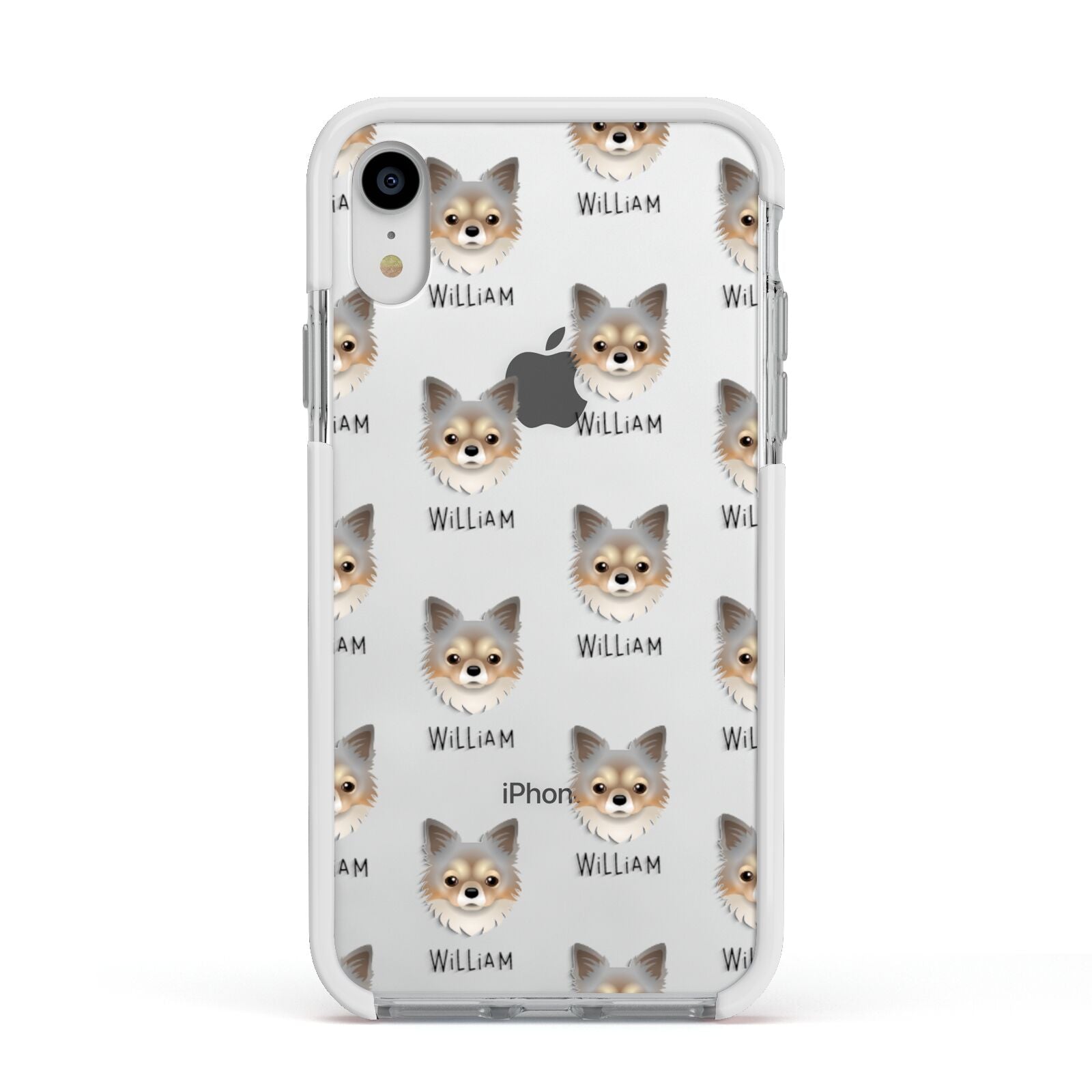 Chorkie Icon with Name Apple iPhone XR Impact Case White Edge on Silver Phone