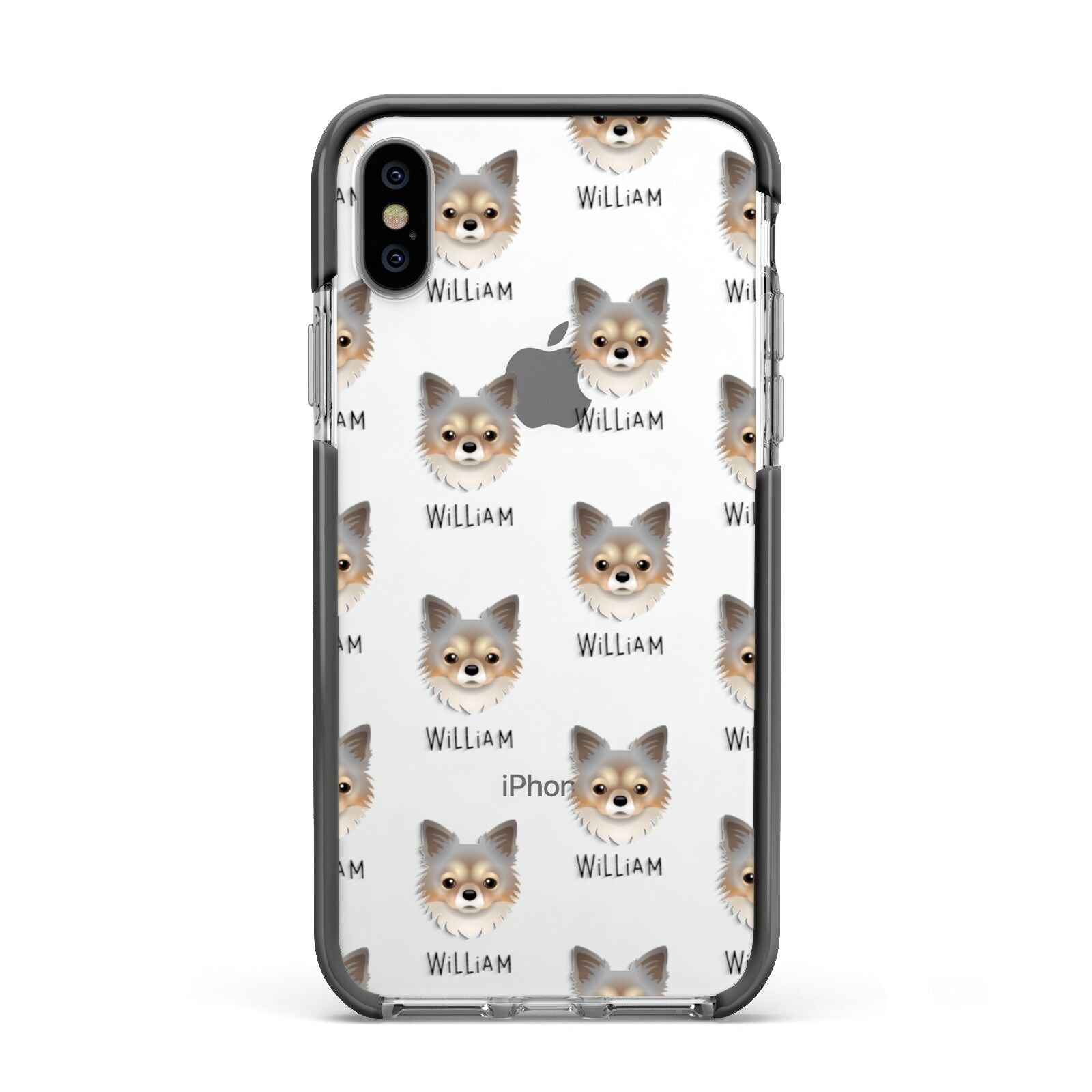Chorkie Icon with Name Apple iPhone Xs Impact Case Black Edge on Silver Phone