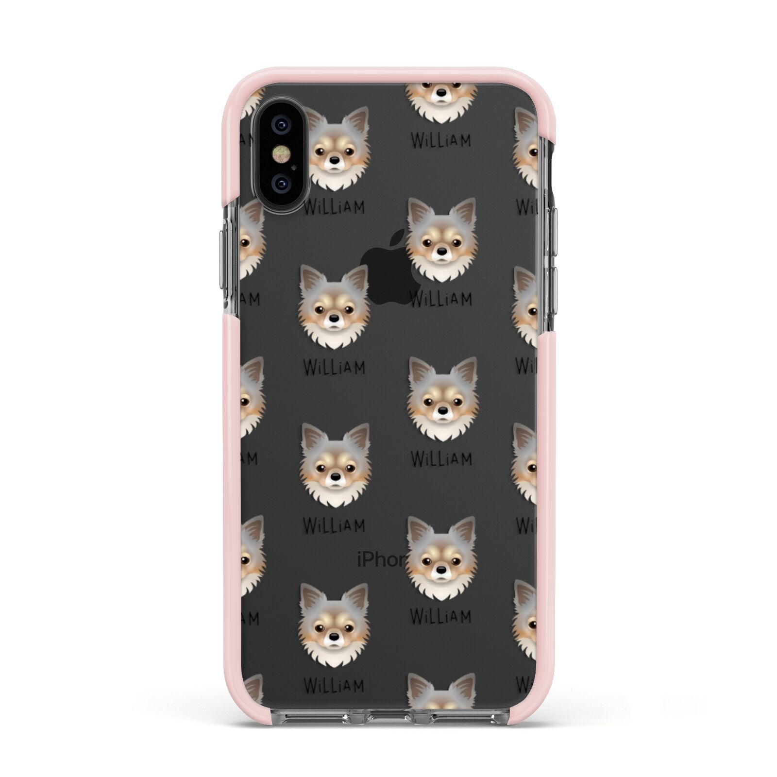 Chorkie Icon with Name Apple iPhone Xs Impact Case Pink Edge on Black Phone
