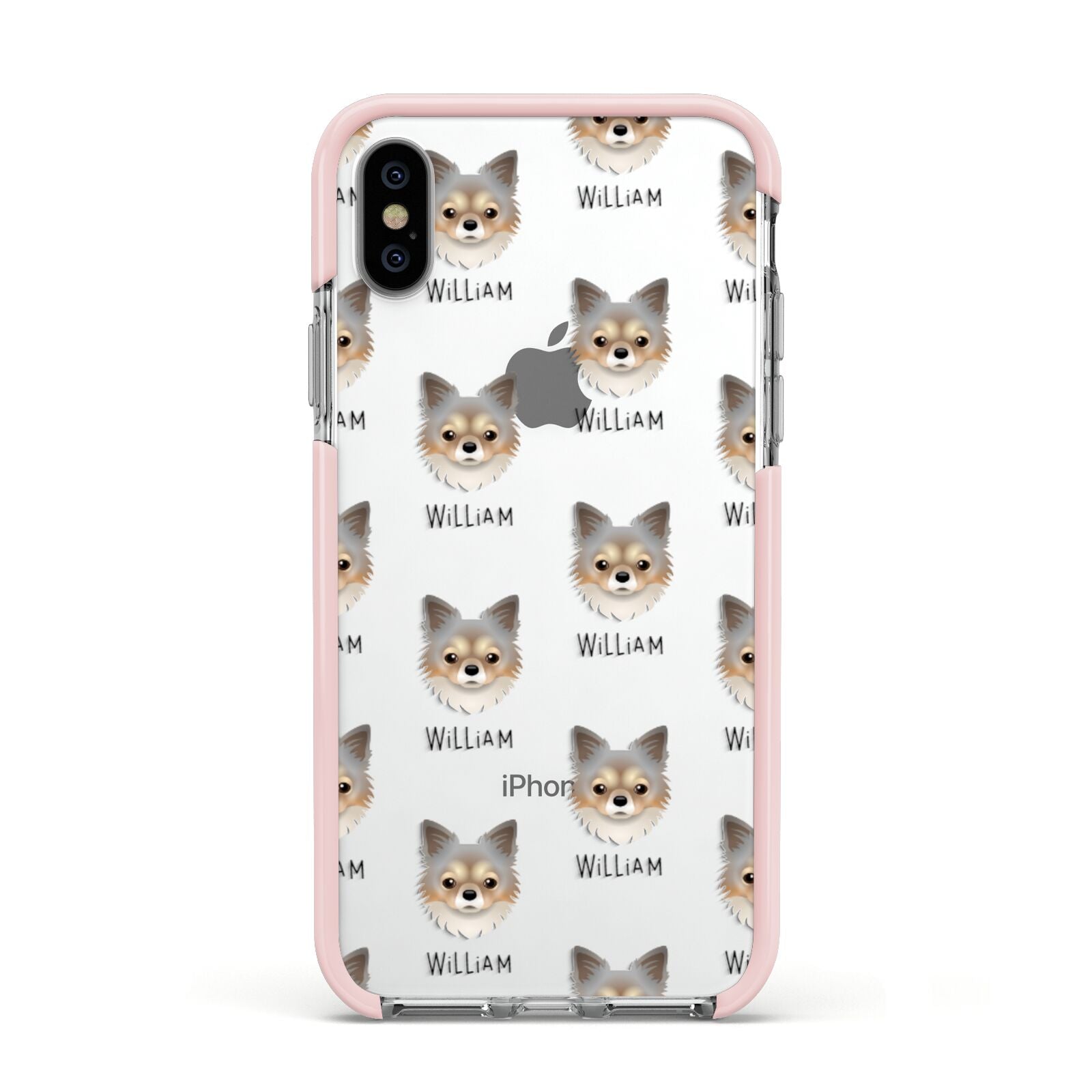 Chorkie Icon with Name Apple iPhone Xs Impact Case Pink Edge on Silver Phone