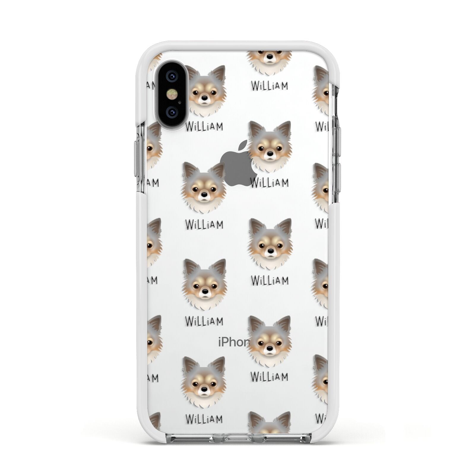 Chorkie Icon with Name Apple iPhone Xs Impact Case White Edge on Silver Phone