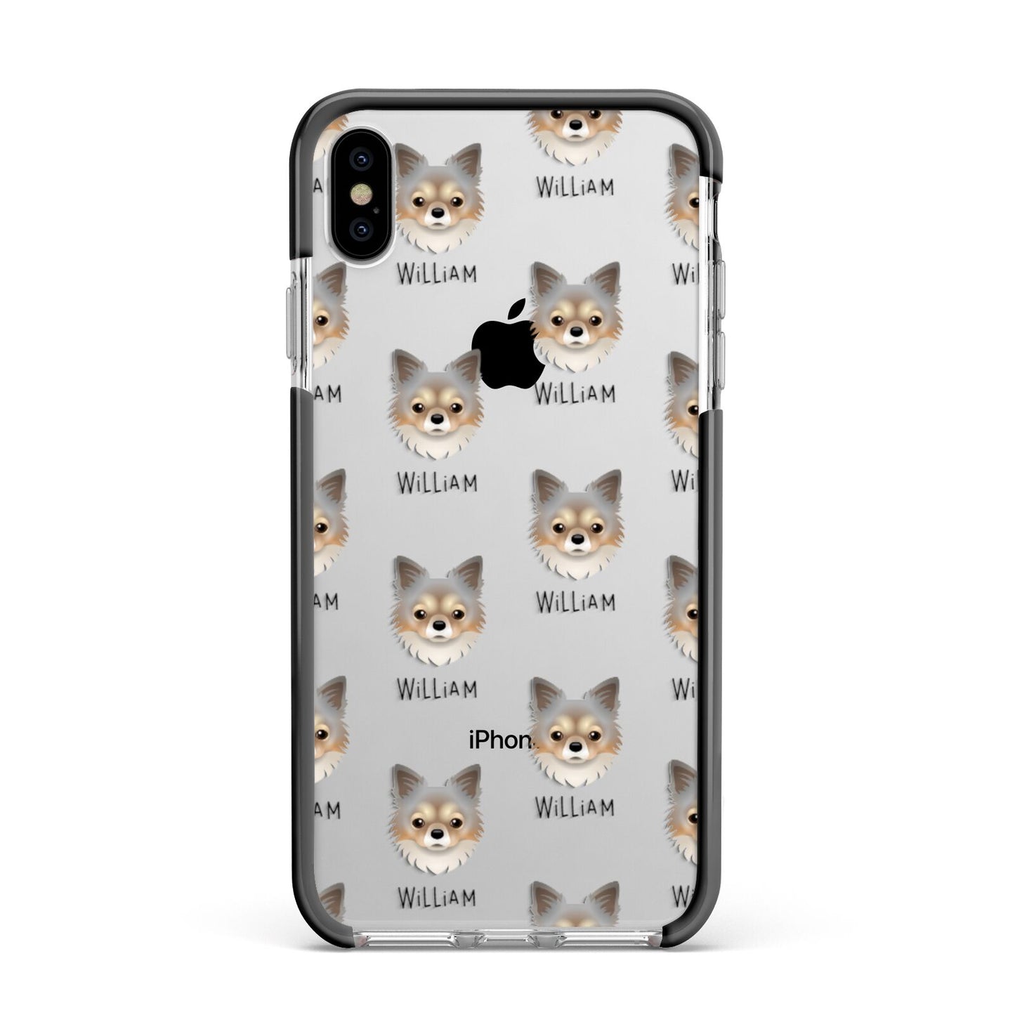 Chorkie Icon with Name Apple iPhone Xs Max Impact Case Black Edge on Silver Phone