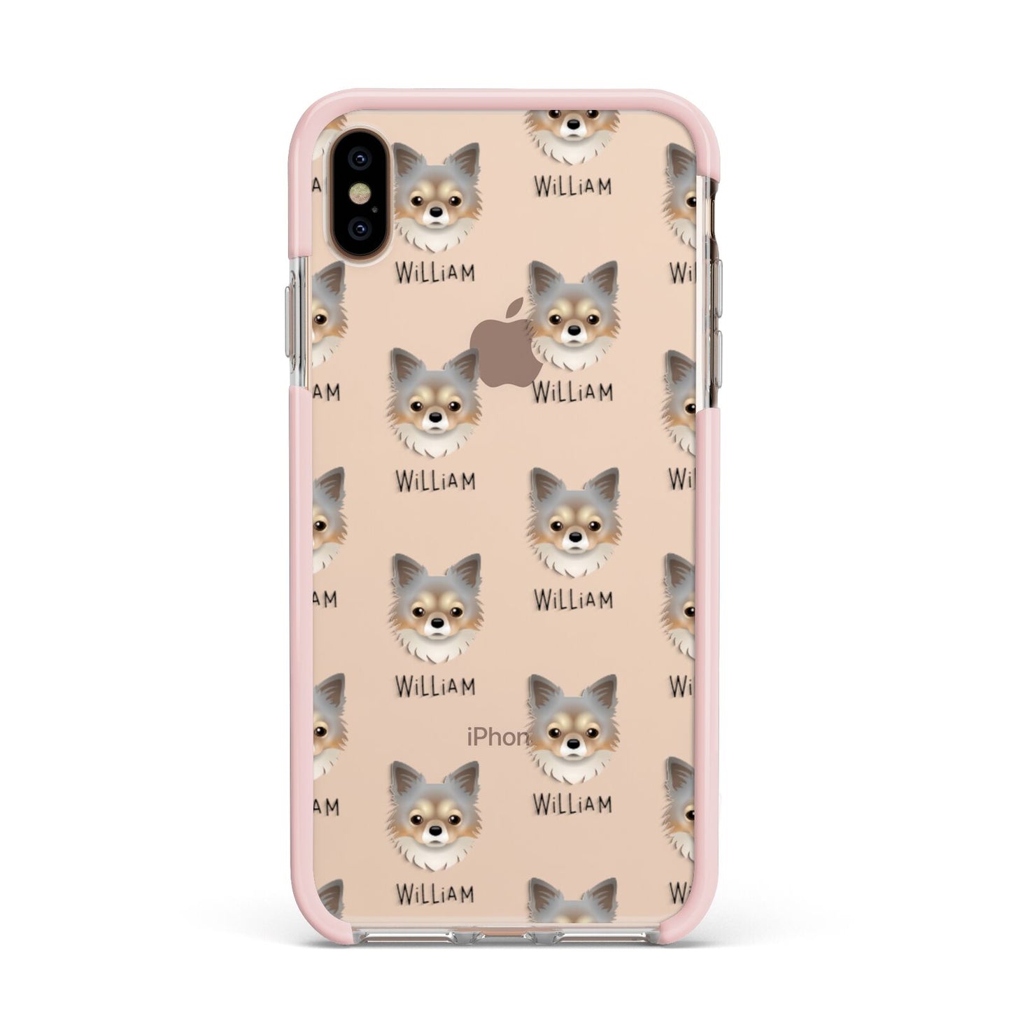 Chorkie Icon with Name Apple iPhone Xs Max Impact Case Pink Edge on Gold Phone