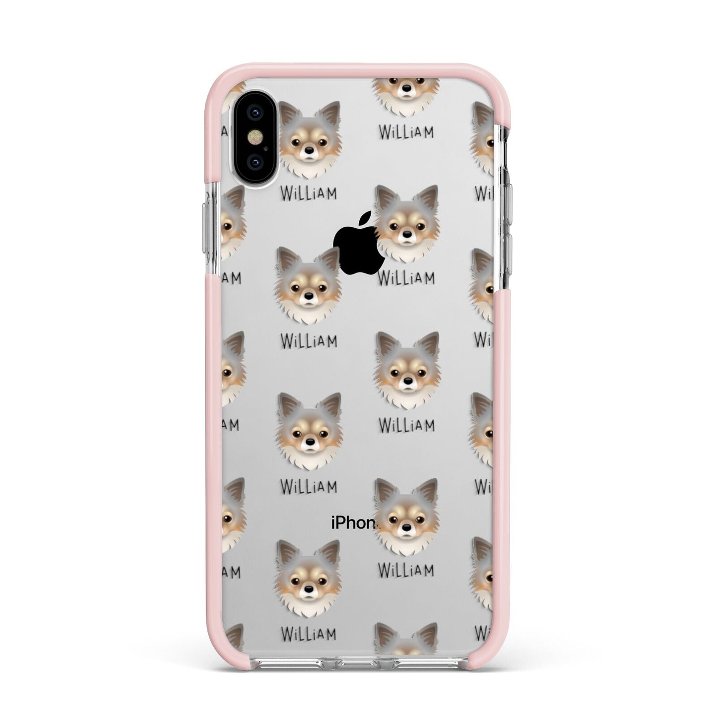 Chorkie Icon with Name Apple iPhone Xs Max Impact Case Pink Edge on Silver Phone
