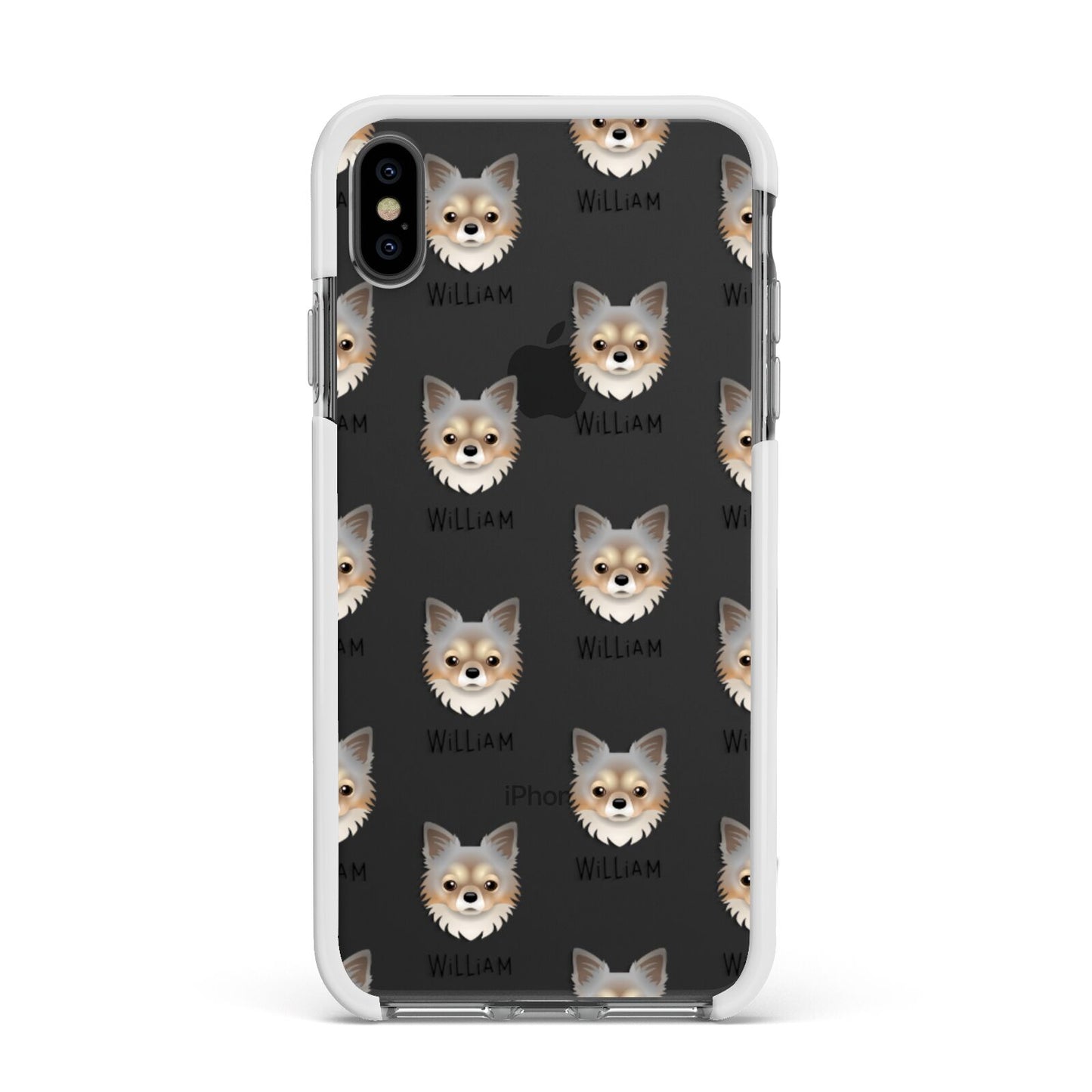 Chorkie Icon with Name Apple iPhone Xs Max Impact Case White Edge on Black Phone