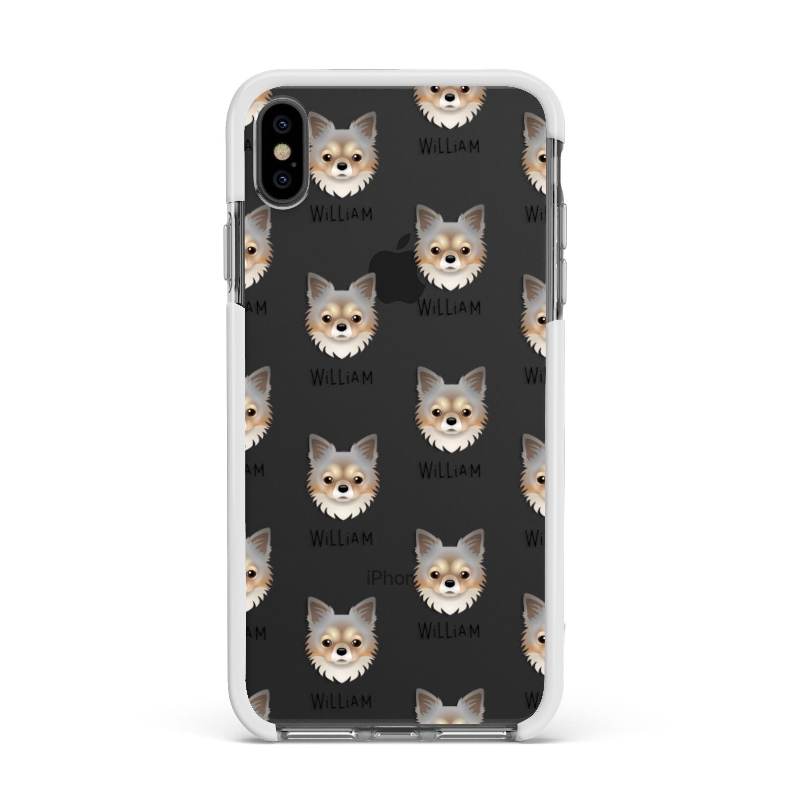 Chorkie Icon with Name Apple iPhone Xs Max Impact Case White Edge on Black Phone