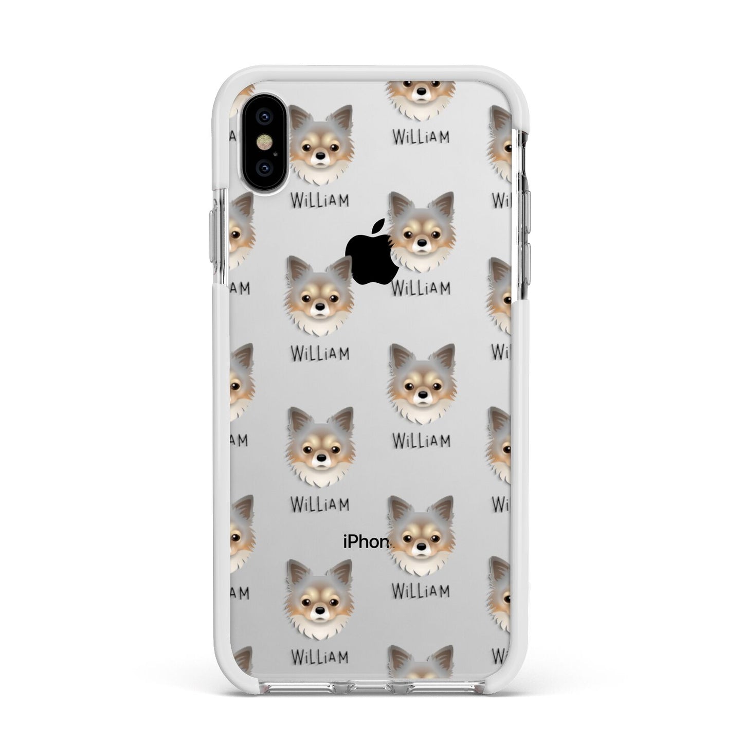Chorkie Icon with Name Apple iPhone Xs Max Impact Case White Edge on Silver Phone