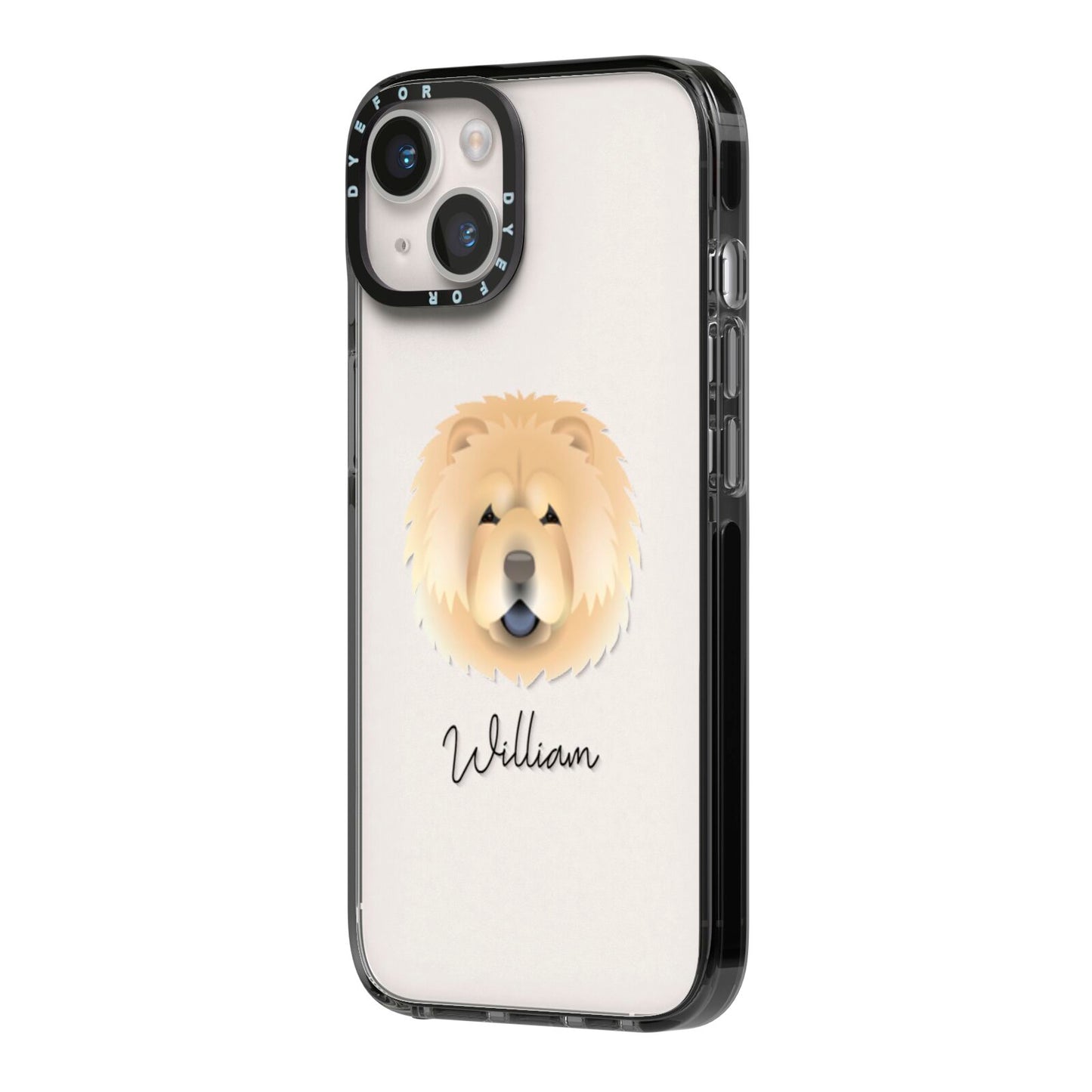 Chow Chow Personalised iPhone 14 Black Impact Case Side Angle on Silver phone