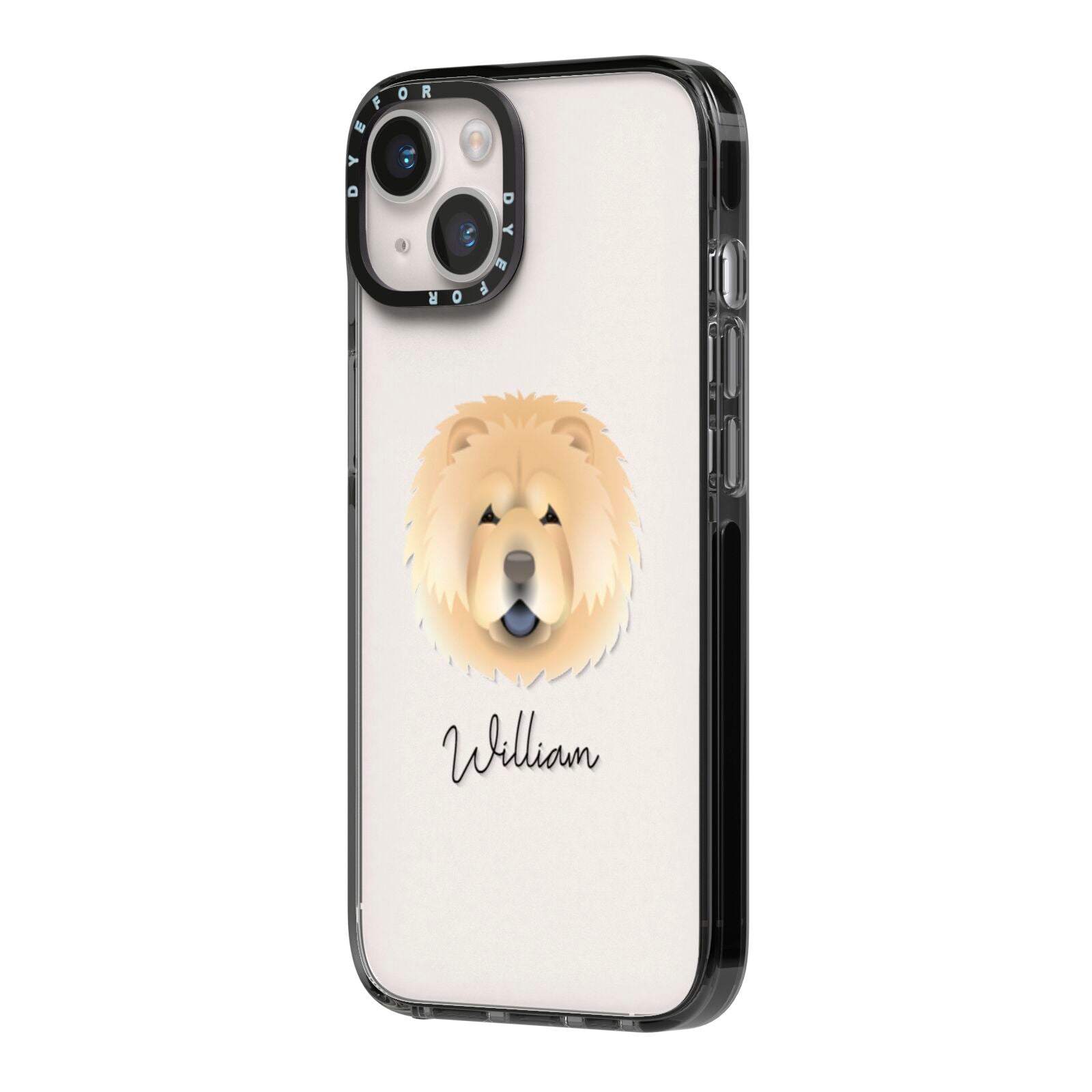 Chow Chow Personalised iPhone 14 Black Impact Case Side Angle on Silver phone