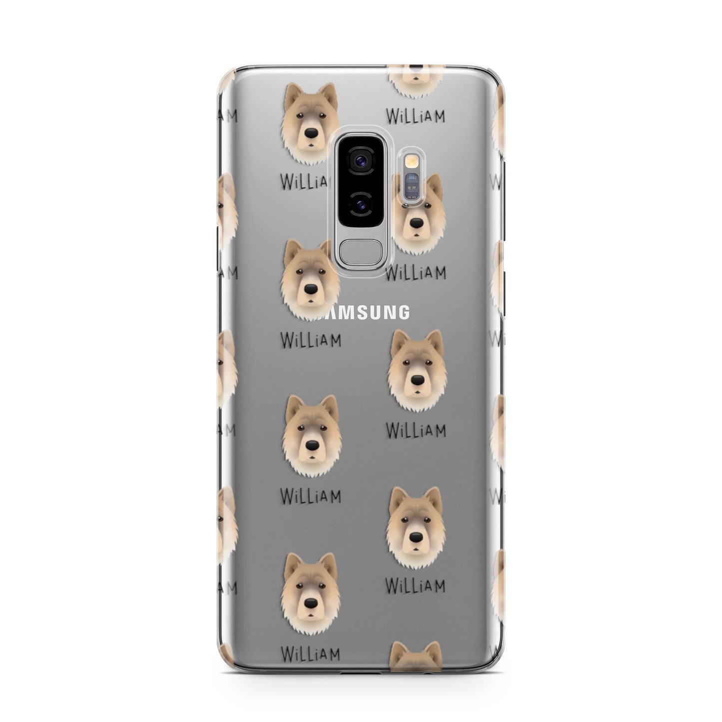 Chow Shepherd Icon with Name Samsung Galaxy S9 Plus Case on Silver phone