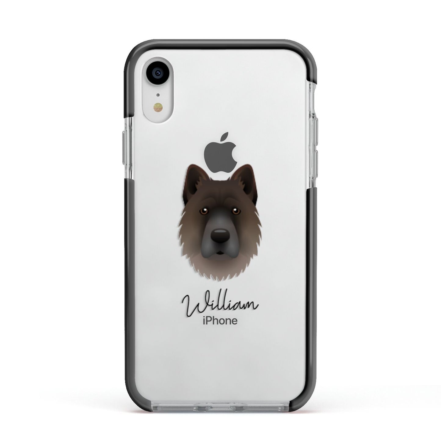 Chow Shepherd Personalised Apple iPhone XR Impact Case Black Edge on Silver Phone