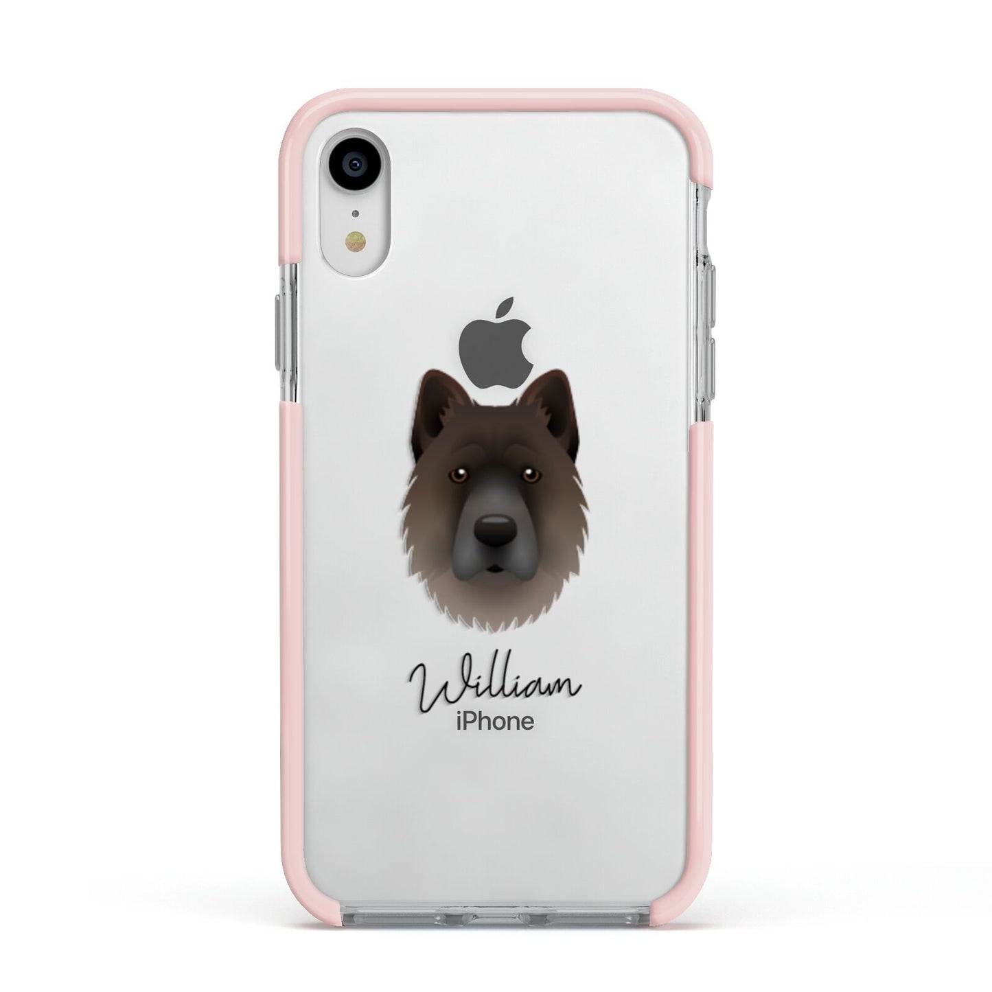 Chow Shepherd Personalised Apple iPhone XR Impact Case Pink Edge on Silver Phone
